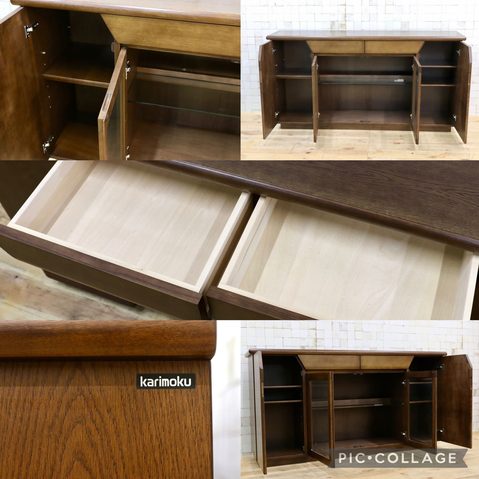 GMIH153○karimoku / カリモク サイドボード リビングボード 飾り棚 キャビネット キュリオ 国産家具 オーク ブラウン 和モダン