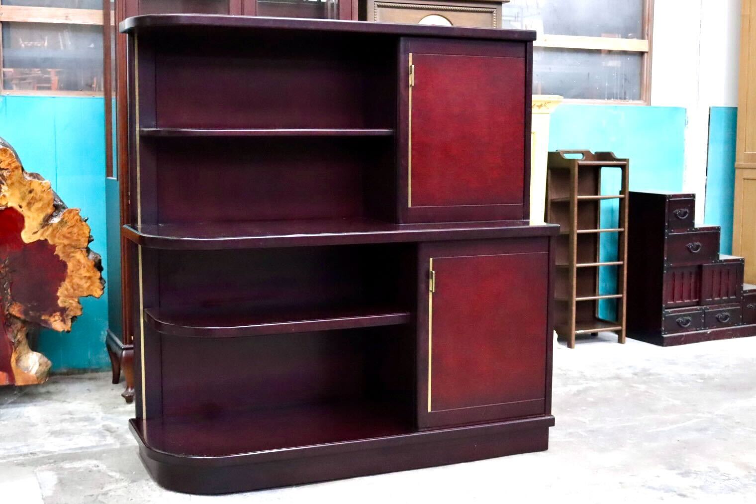 GMIK811B○モリシゲ / MORISHIGE キャビネット 飾り棚 本棚 リビング収納 オリーブ印 昭和レトロ 高級家具 ヴィンテージ