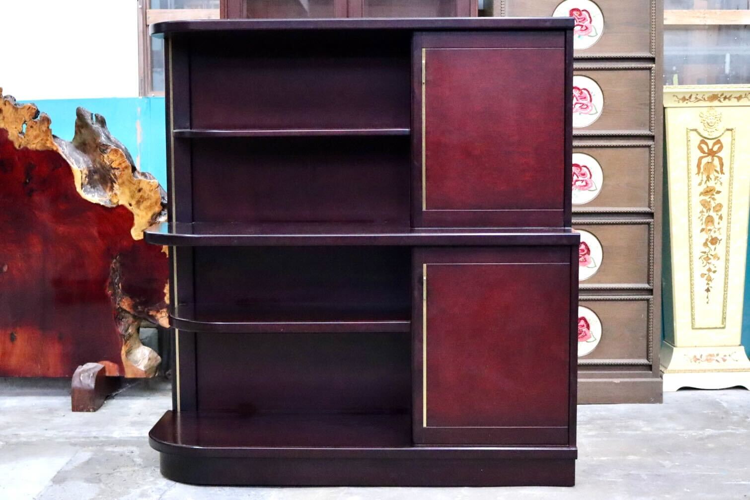 GMIK811B○モリシゲ / MORISHIGE キャビネット 飾り棚 本棚 リビング収納 オリーブ印 昭和レトロ 高級家具 ヴィンテージ