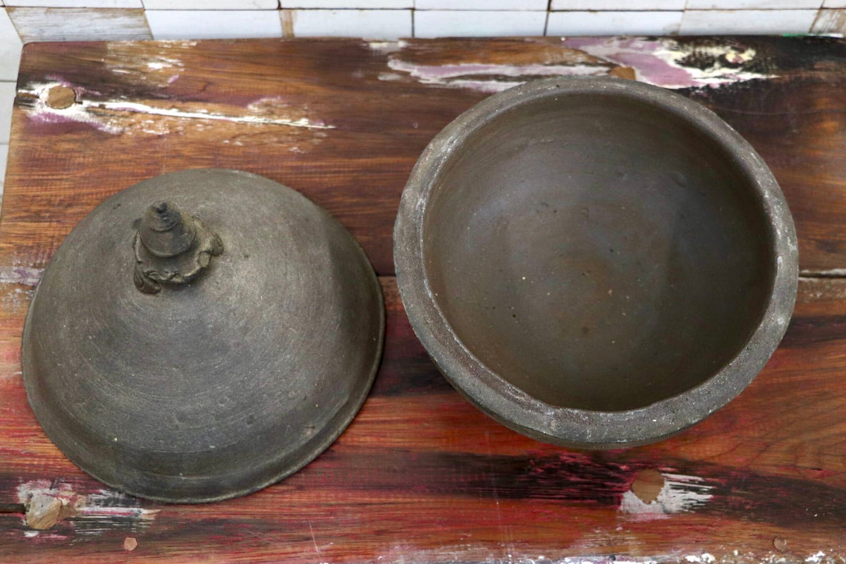 GMJK257I◯蓋付き 陶器製 壺 古陶器 焼締風 茶褐色 飾り壺 骨董 在名 古美術