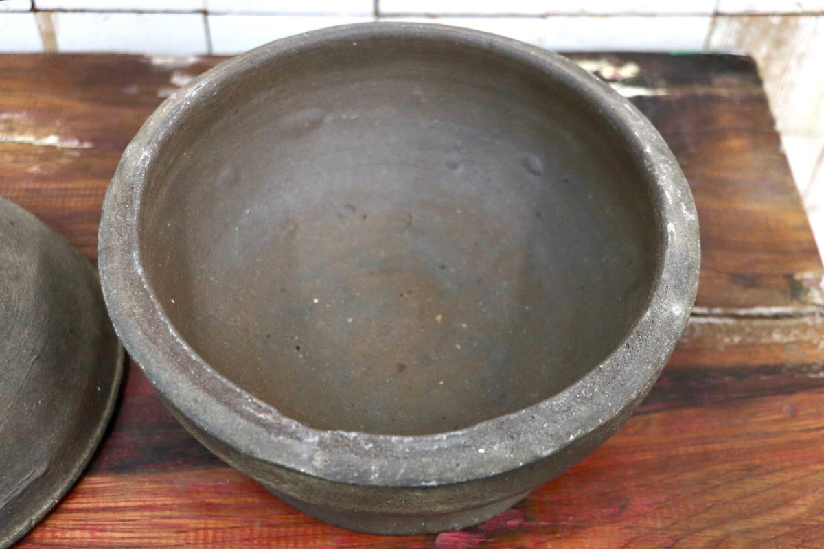 GMJK257I◯蓋付き 陶器製 壺 古陶器 焼締風 茶褐色 飾り壺 骨董 在名 古美術