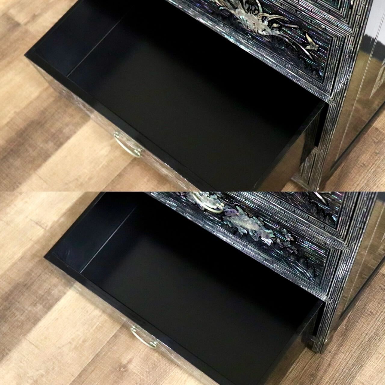 GMIK263○螺鈿細工 4段チェスト サイドチェスト 収納家具 引き出し収納 李朝家具 最高級 アンティーク