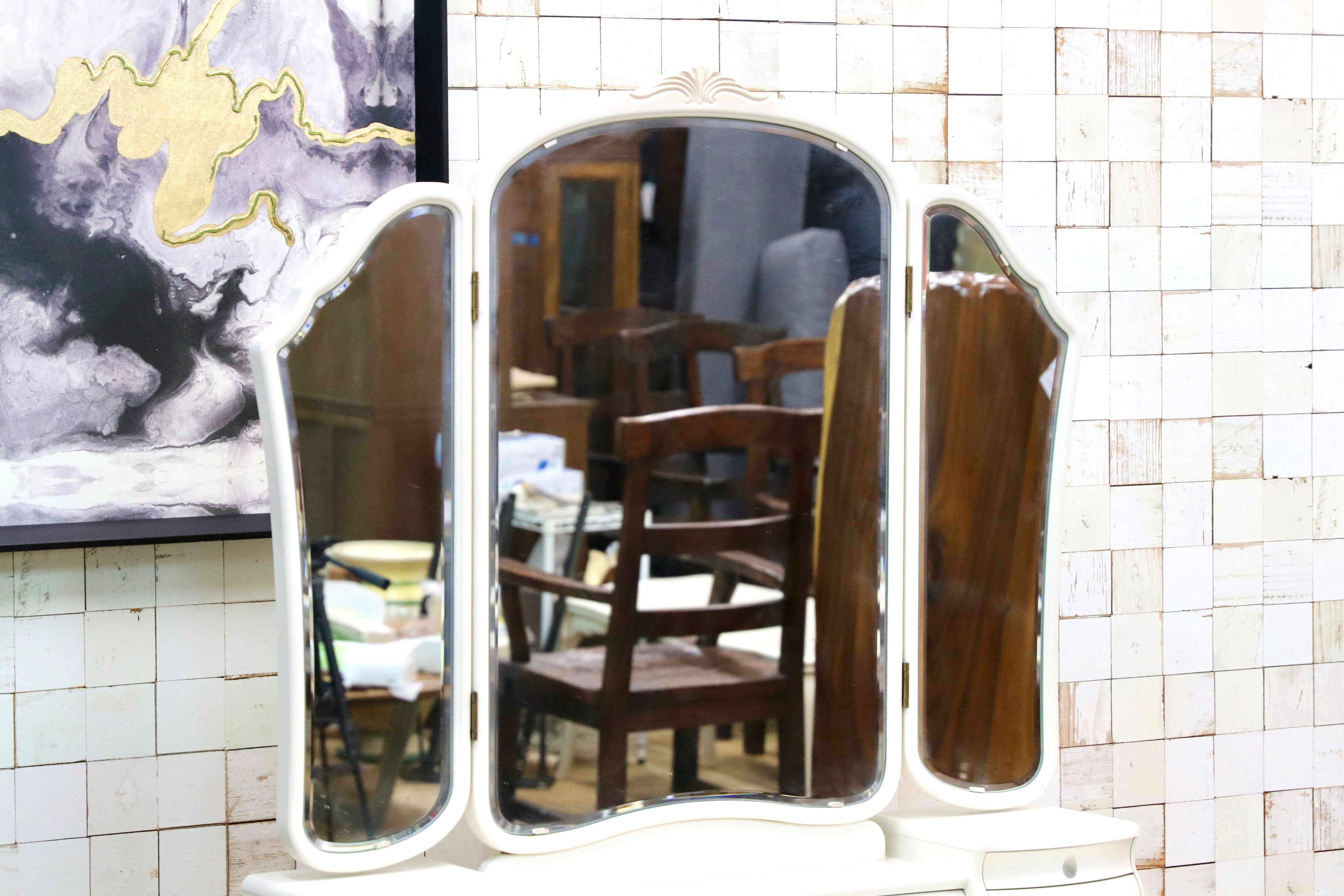 GMIS286○松永工房 Continue カンティーニュ ドレッサー 化粧台 鏡台 ホワイト シャビー エレガント IDC大塚家具