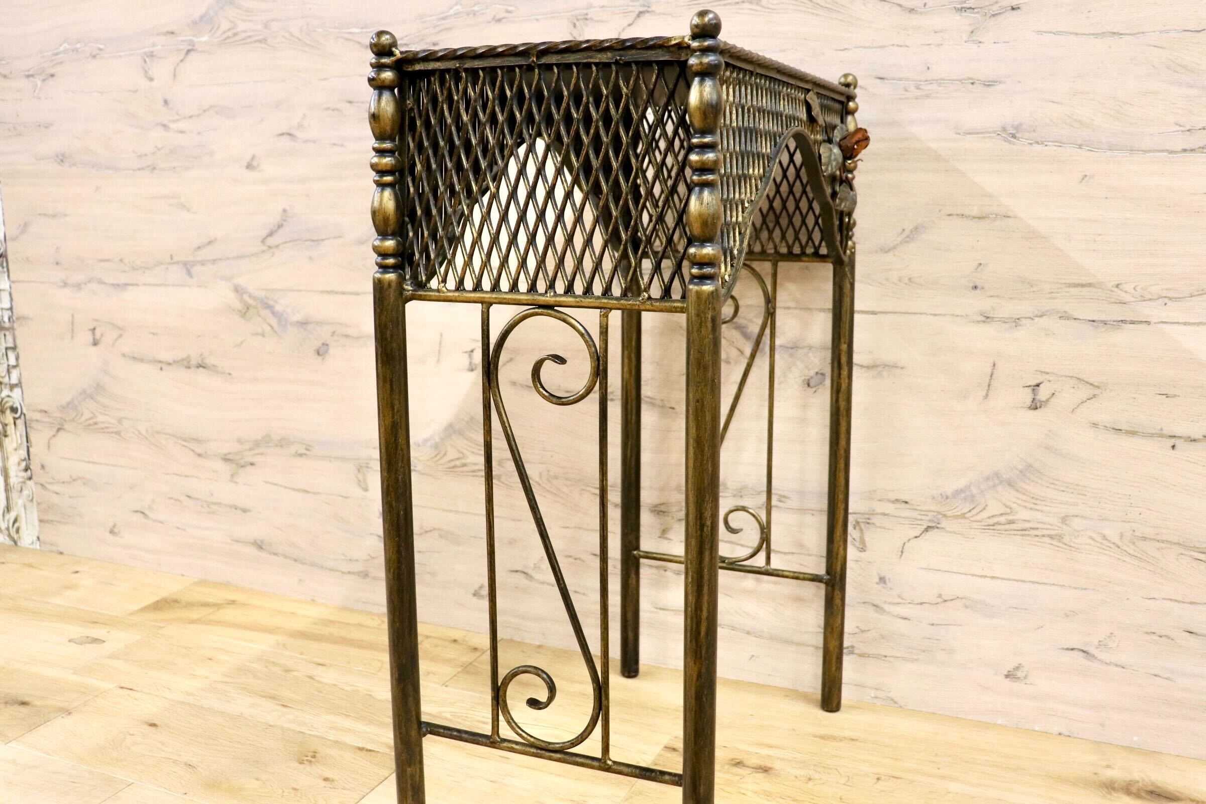 GMIK847E○アンティーク調 コンソールテーブル 花台 飾り台 電話台 玄関 アイアンラック 薔薇 ヴィンテージ レトロ インテリア