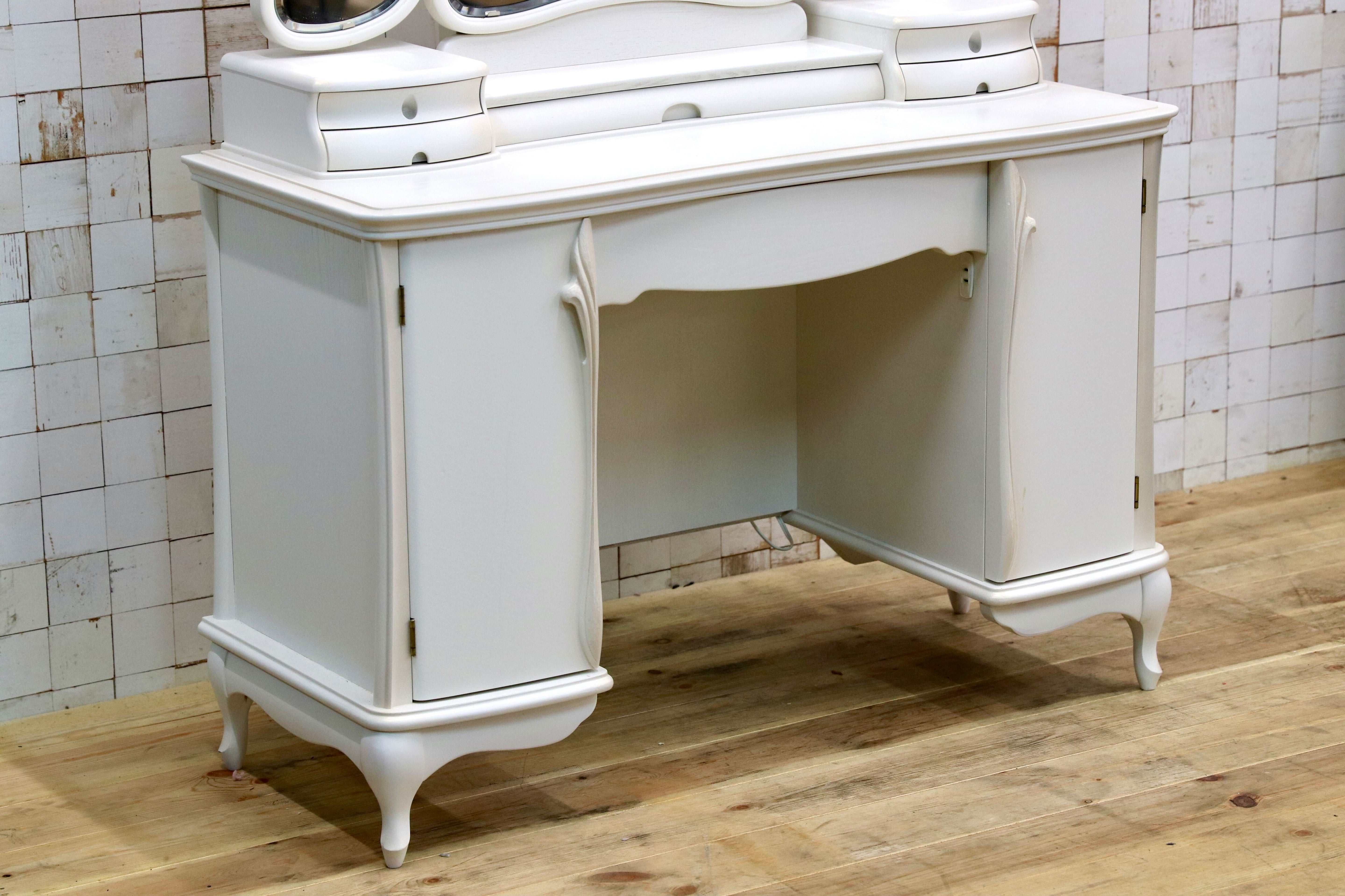 GMIS286○松永工房 Continue カンティーニュ ドレッサー 化粧台 鏡台 ホワイト シャビー エレガント IDC大塚家具