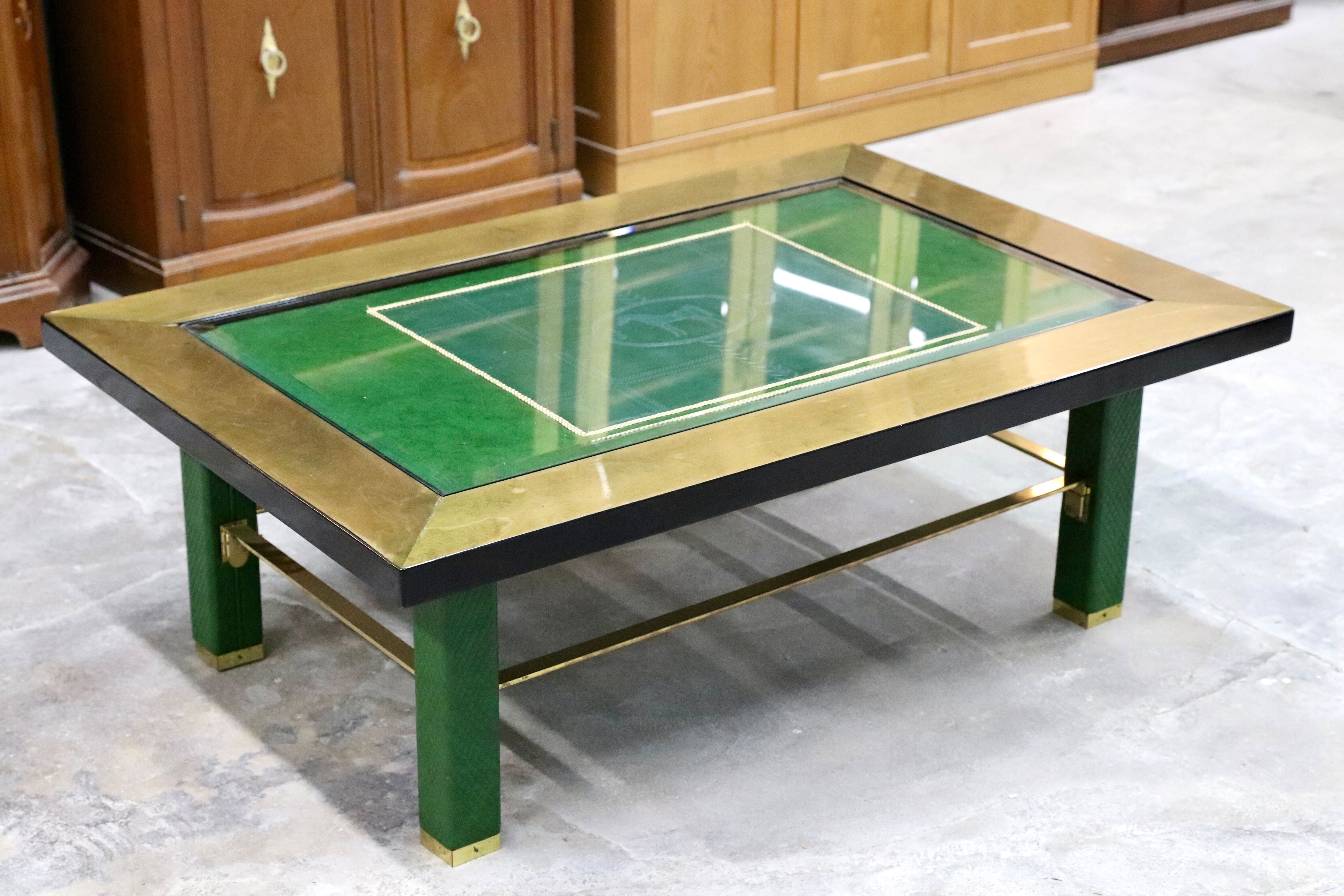 GMIS71○PAOLO GUCCI / パオログッチ センターテーブル リビングテーブル 応接机 ガラステーブル 革張り イタリア 最高峰 約75万