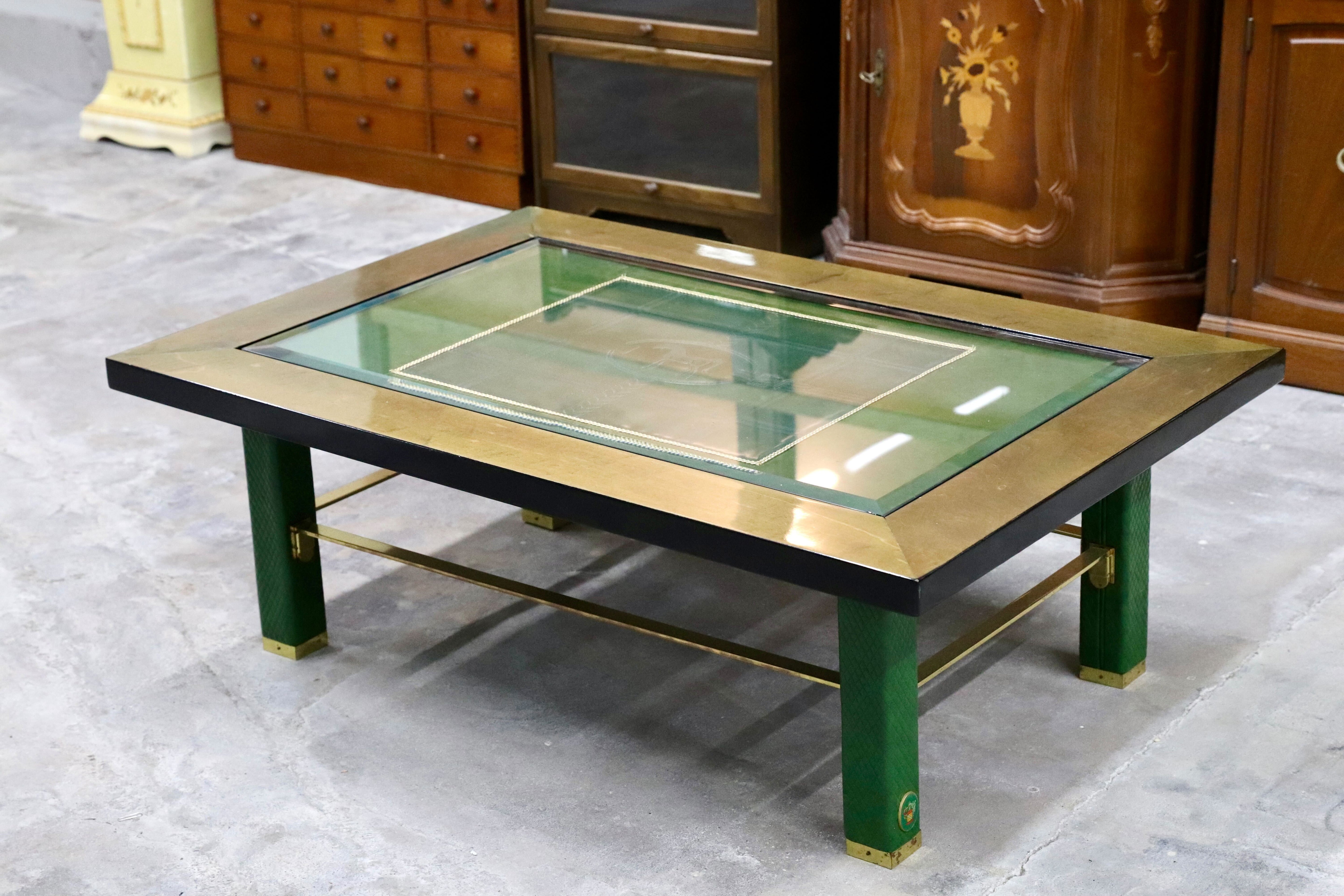 GMIS71○PAOLO GUCCI / パオログッチ センターテーブル リビングテーブル 応接机 ガラステーブル 革張り イタリア 最高峰 約75万