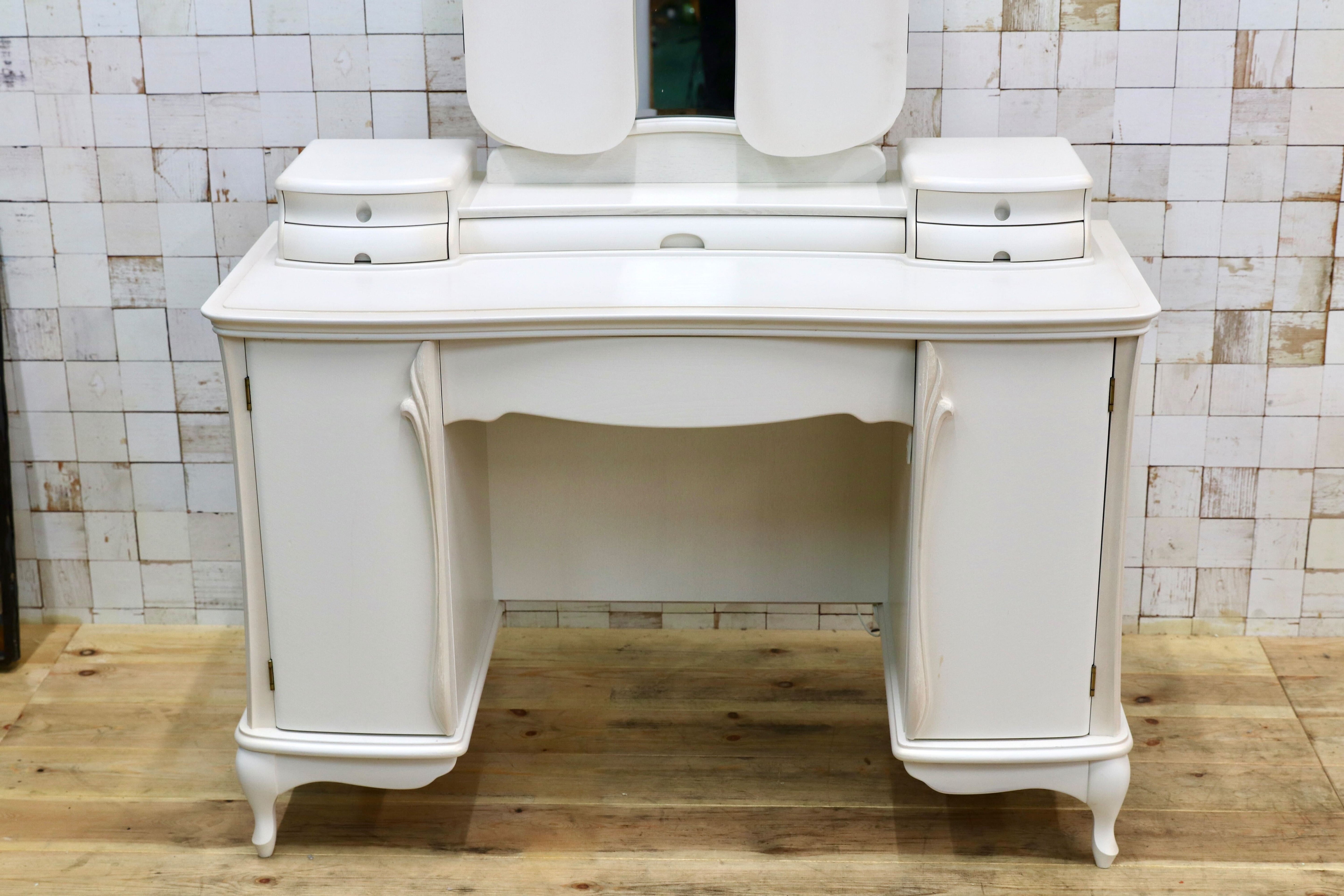 GMIS286○松永工房 Continue カンティーニュ ドレッサー 化粧台 鏡台 ホワイト シャビー エレガント IDC大塚家具