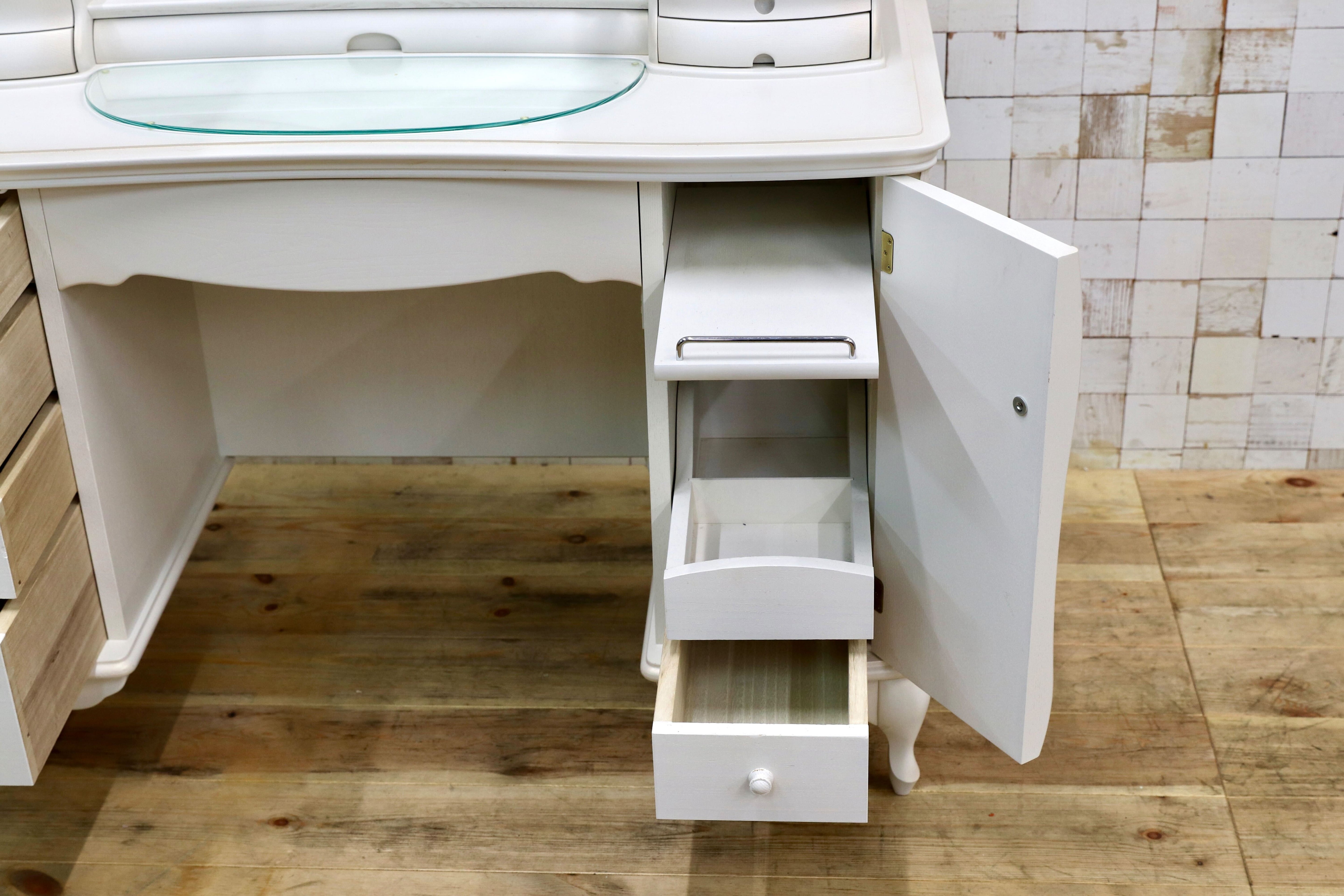 GMIS286○松永工房 Continue カンティーニュ ドレッサー 化粧台 鏡台 ホワイト シャビー エレガント IDC大塚家具