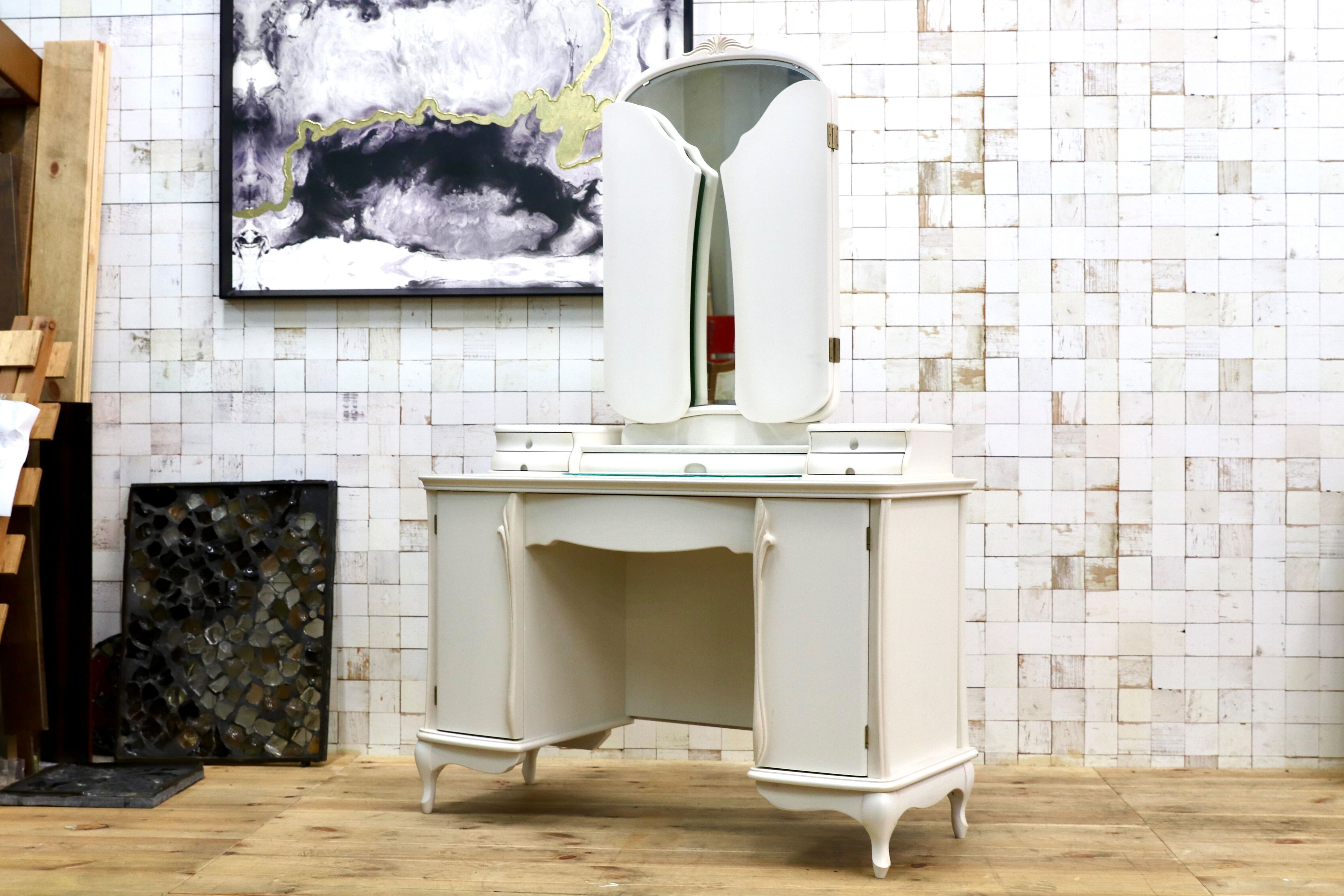 GMIS286○松永工房 Continue カンティーニュ ドレッサー 化粧台 鏡台 ホワイト シャビー エレガント IDC大塚家具