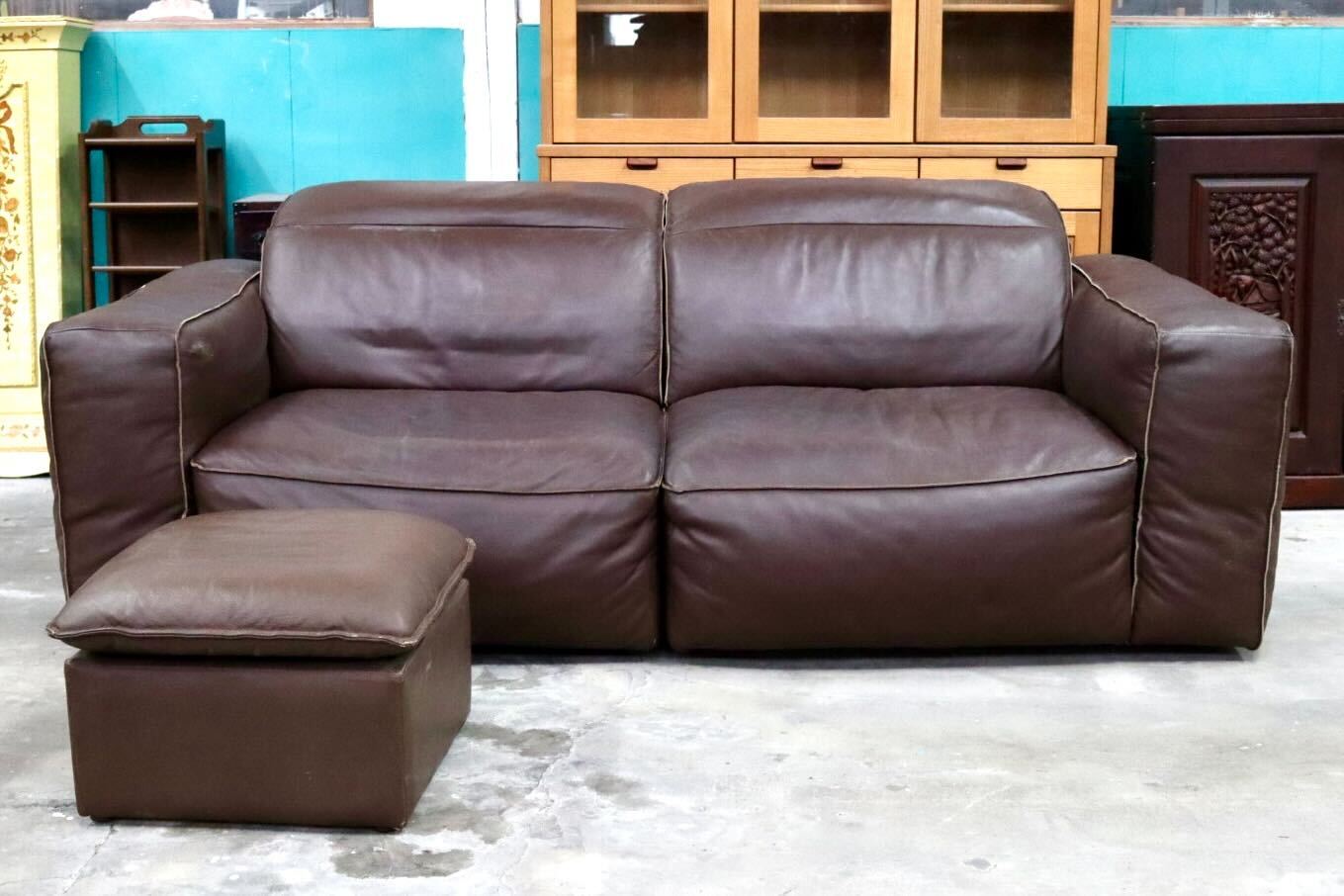 GMIK592A○Seduta d'Arte 2人掛けソファ ラブソファ 背もたれリクライニング オットマン 本革 カジュアル モダン イタリア家具