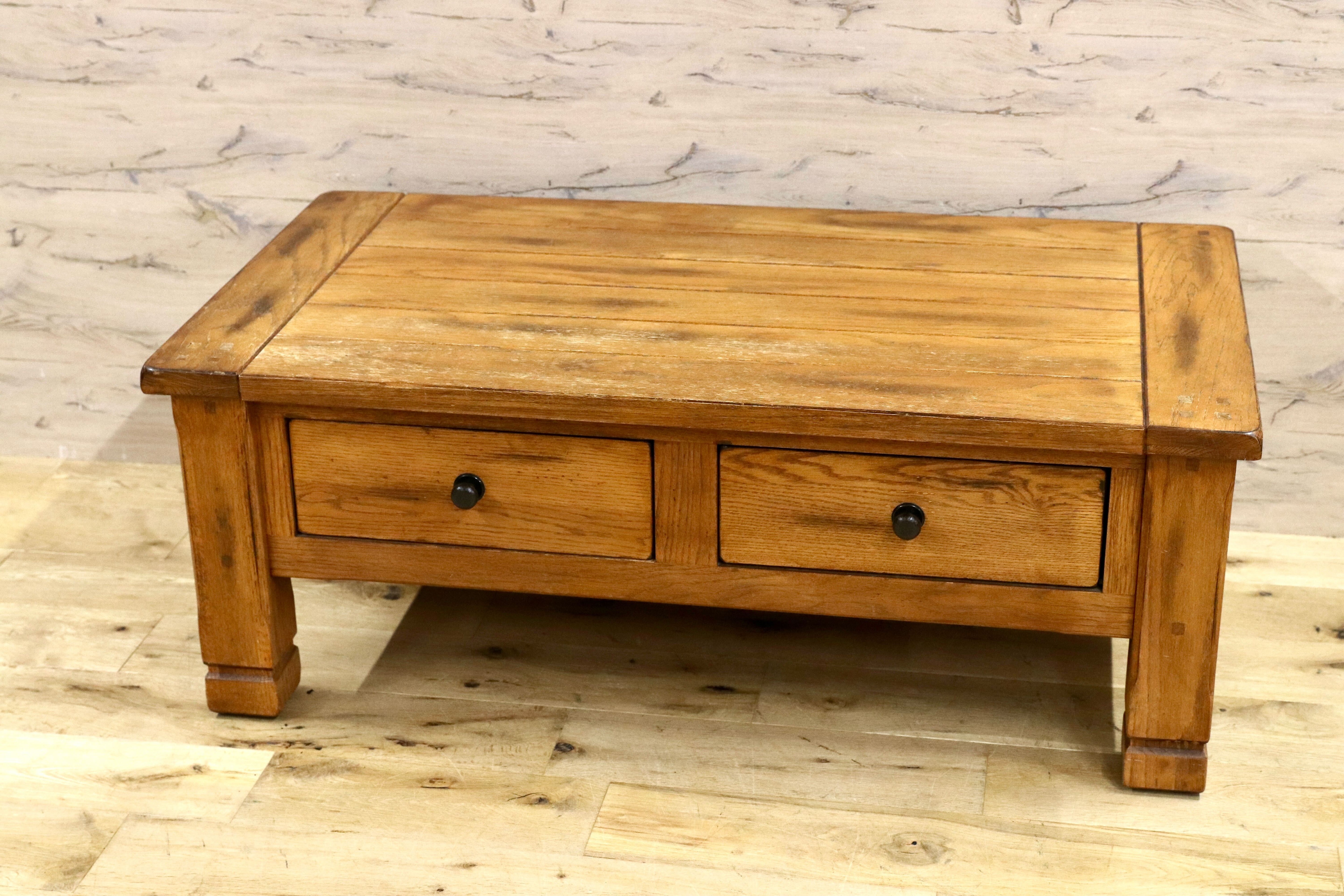 GMHK471○オーク材 ヴィンテージ センターテーブル リビングテーブル クラシック カフェ 店舗什器 古木 アンティーク調 ローテーブル