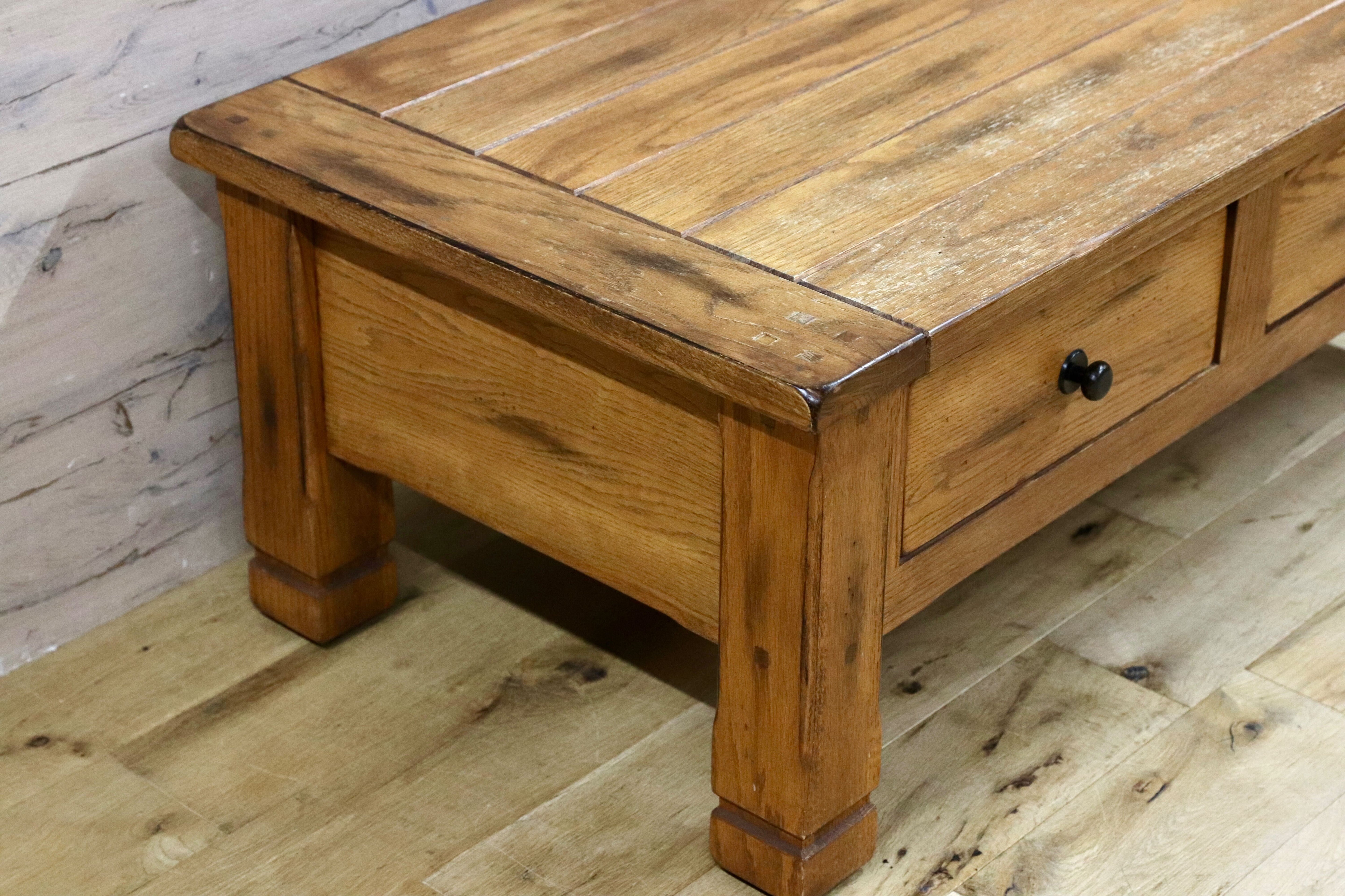 GMHK471○オーク材 ヴィンテージ センターテーブル リビングテーブル クラシック カフェ 店舗什器 古木 アンティーク調 ローテーブル