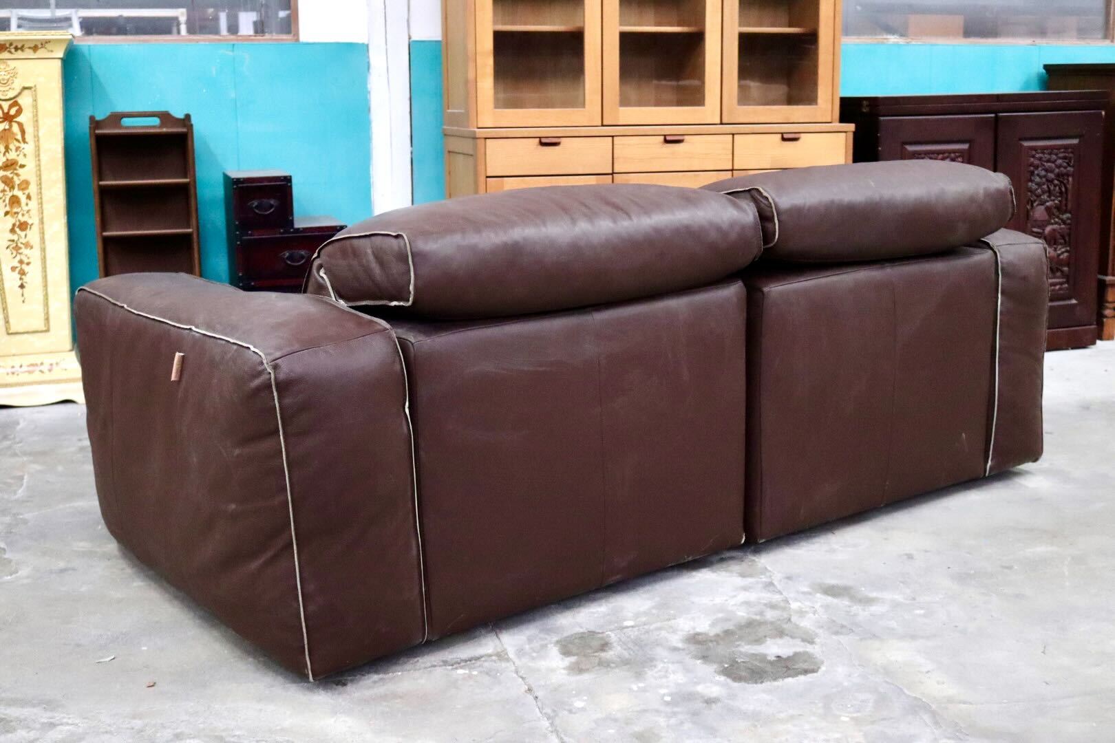 GMIK592A○Seduta d'Arte 2人掛けソファ ラブソファ 背もたれリクライニング オットマン 本革 カジュアル モダン イタリア家具