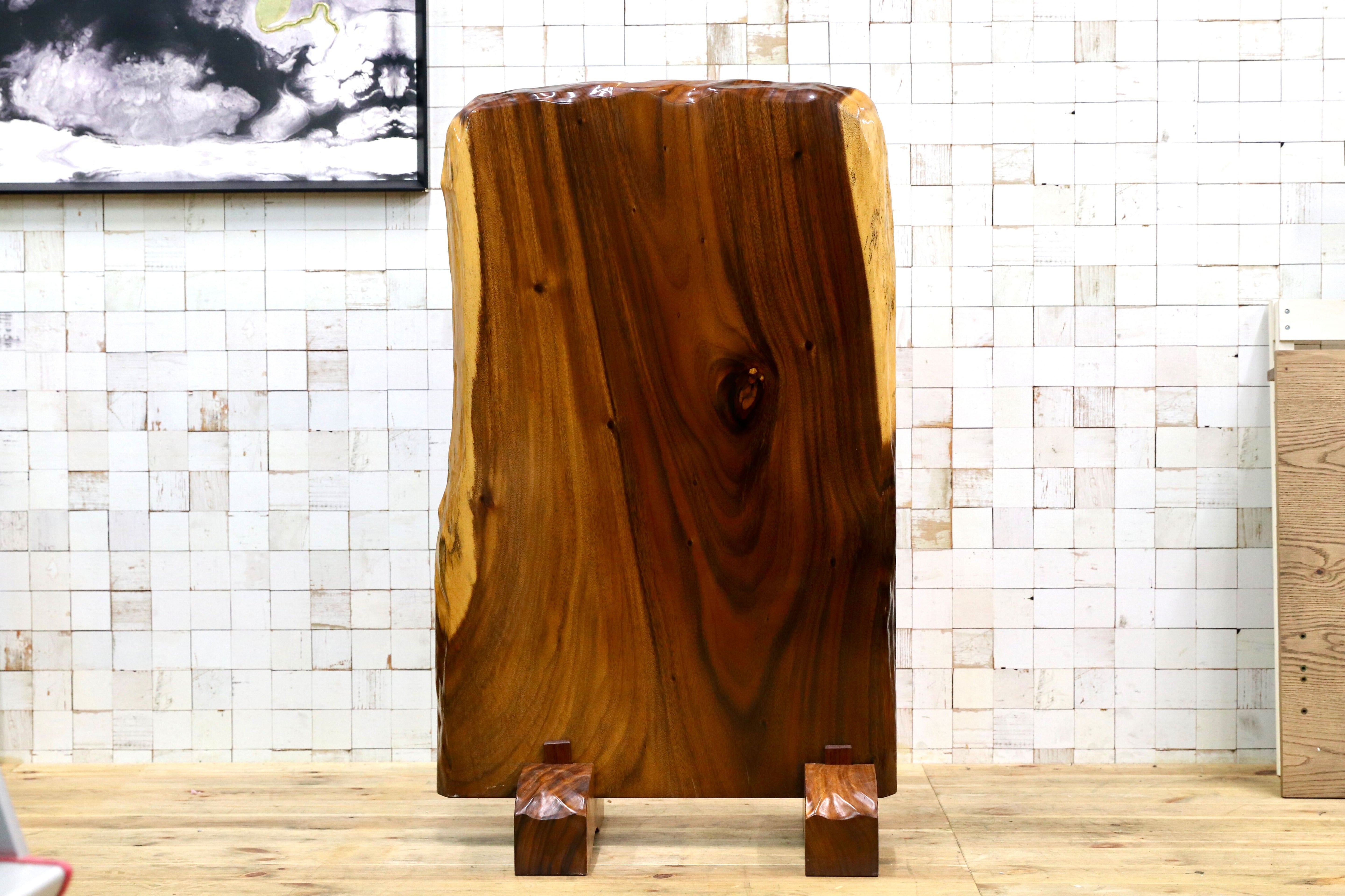 GMIK546○モンキーポッド 衝立 オブジェ 和モダン 仕切り板 玄関飾り 無垢 一枚板 客間 応接