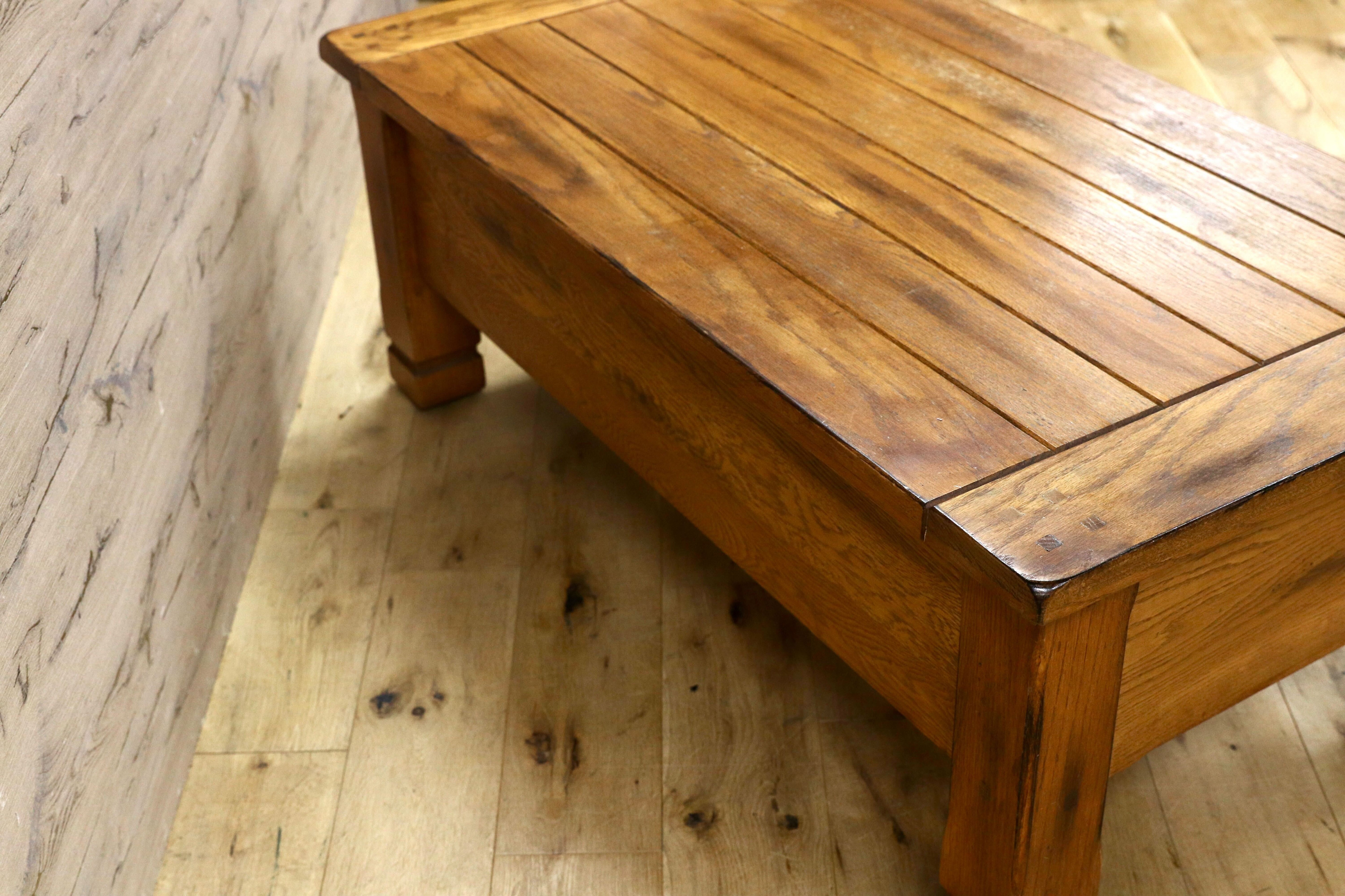 GMHK471○オーク材 ヴィンテージ センターテーブル リビングテーブル クラシック カフェ 店舗什器 古木 アンティーク調 ローテーブル