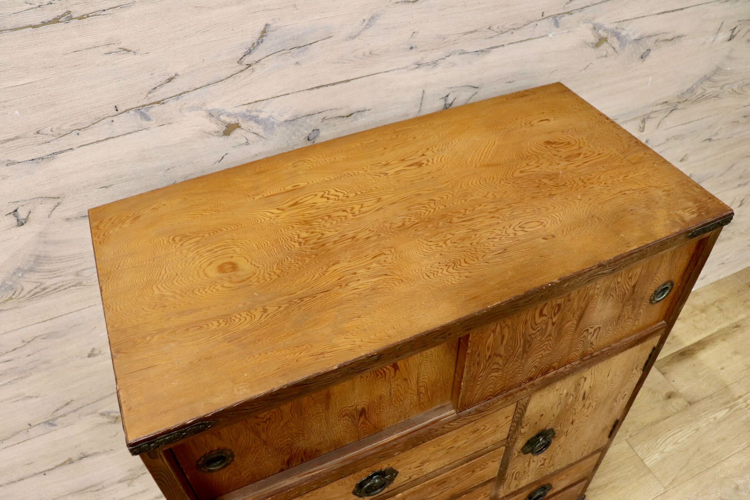 GMIH315○世界遺産屋久杉 和箪笥 茶箪笥 引き出し収納 鍵付き 和家具 伝統工芸 和モダン 和室 座敷 古民家 レトロ アンティーク