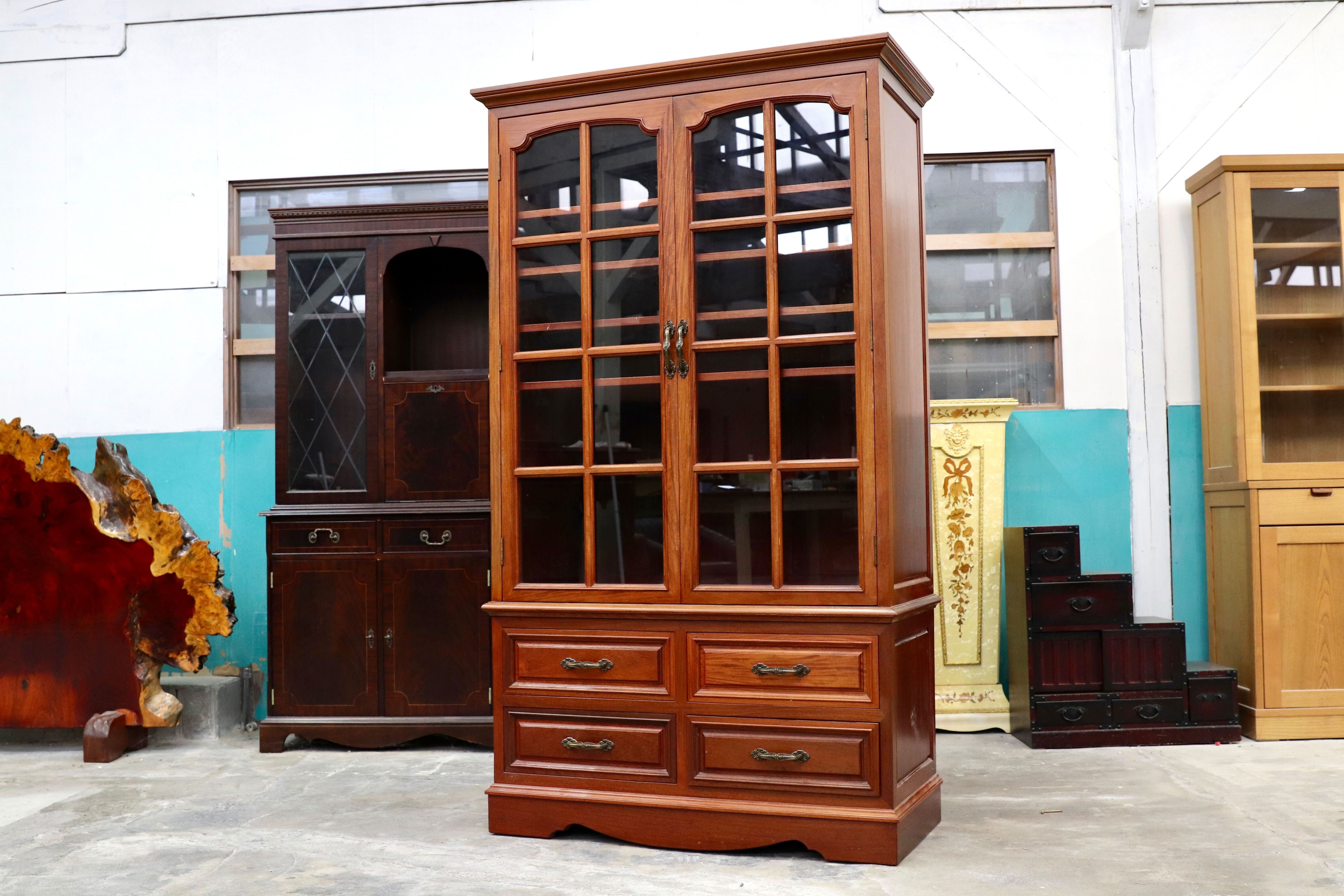 GMIS287○中国美術 唐木家具 高級家具 本棚 書棚 飾り棚 キャビネット ブックキャビネット 書斎 棚 民藝 アンティーク