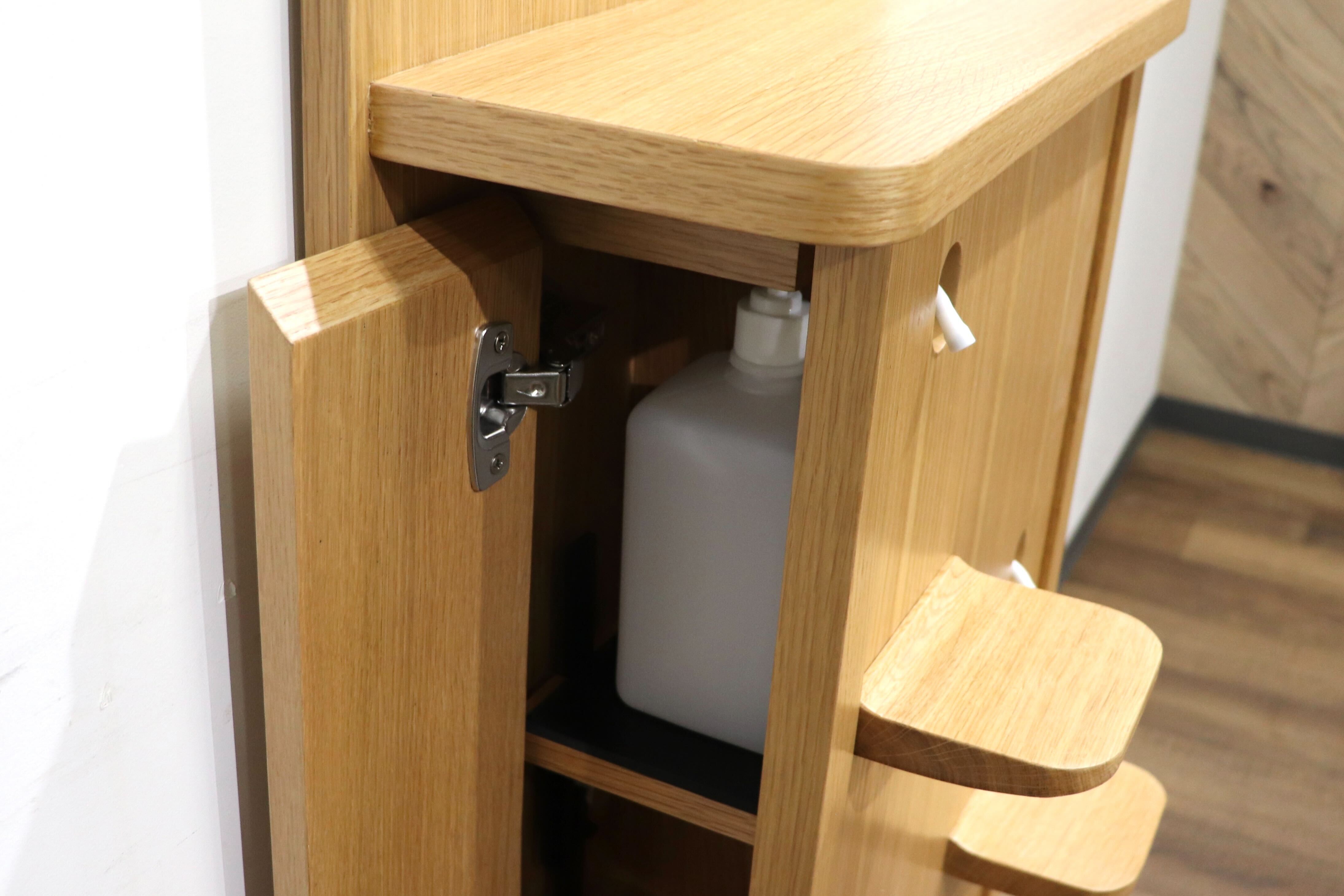 GMHN284A○森明商店 Kireidana Smart-w アルコール消毒スタンド フットペダル 親子両用 オーク材 ナチュラル ホテル オフィス 定価約7.6万