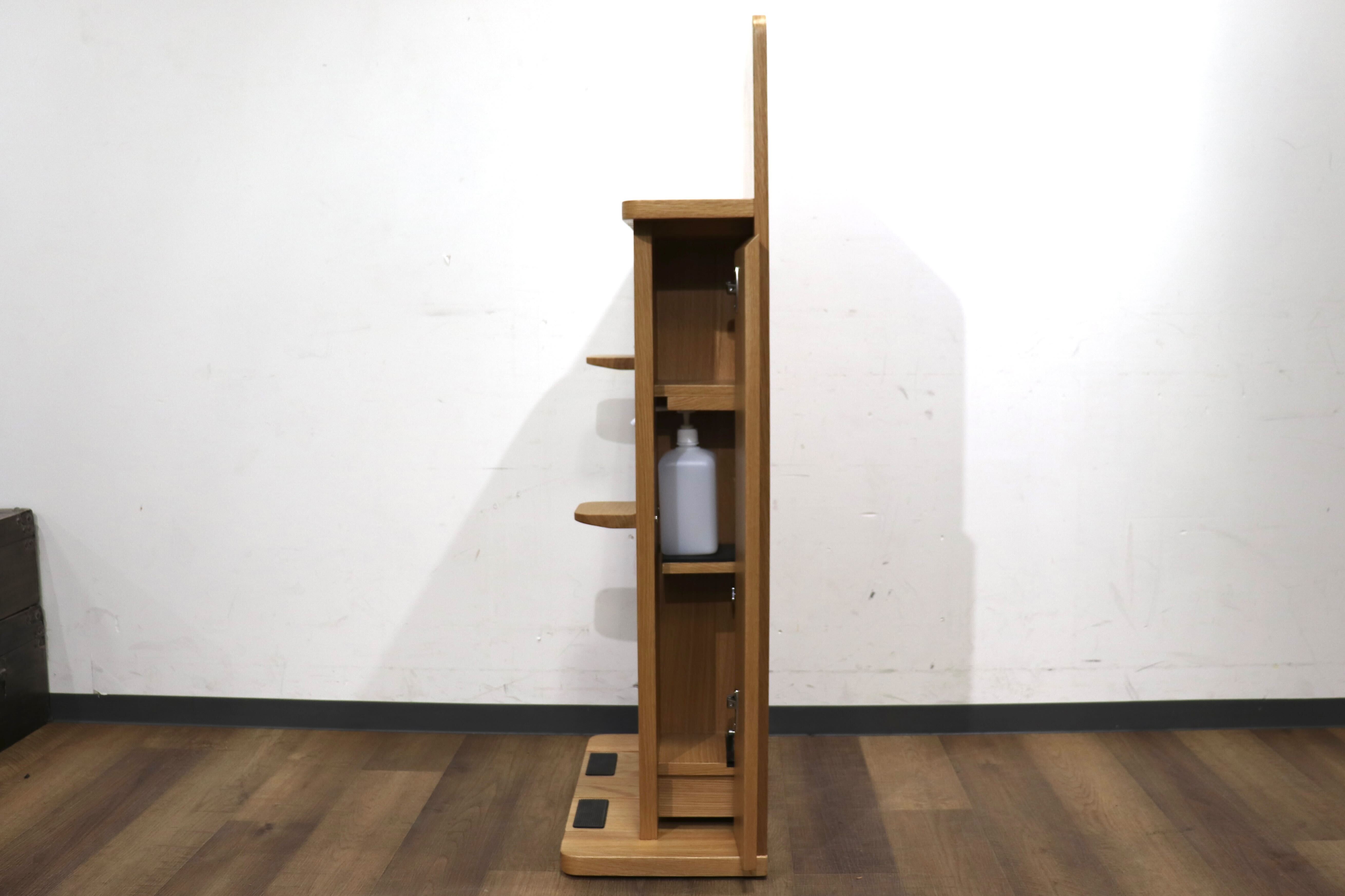 GMHN284A○森明商店 Kireidana Smart-w アルコール消毒スタンド フットペダル 親子両用 オーク材 ナチュラル ホテル オフィス 定価約7.6万