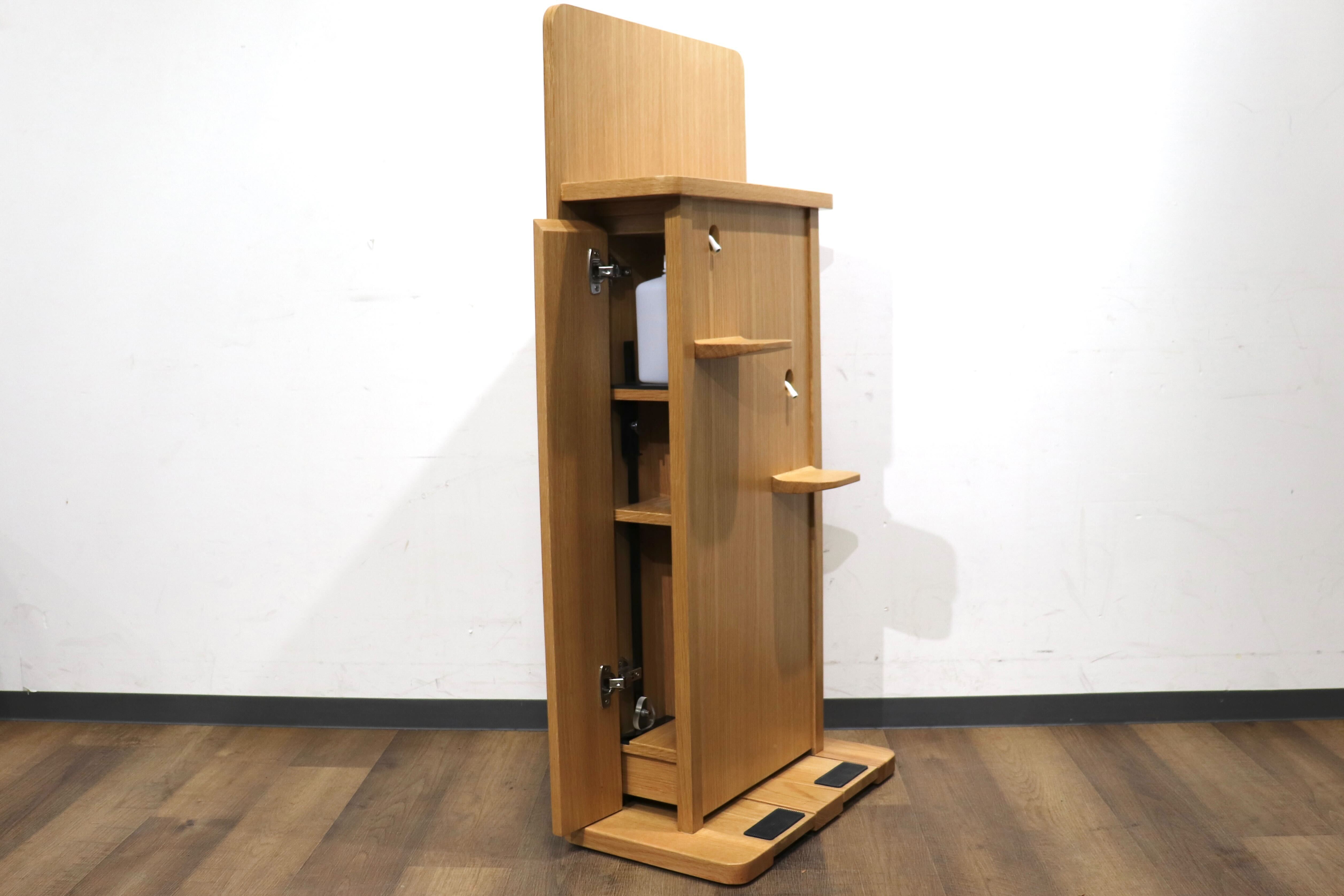 GMHN284A○森明商店 Kireidana Smart-w アルコール消毒スタンド フットペダル 親子両用 オーク材 ナチュラル ホテル オフィス 定価約7.6万