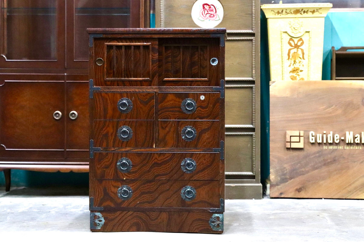 GMJS232○時代箪笥 昭和期 帳場箪笥型 小箪笥 民芸箪笥 天然木 和家具 古民家 和モダン ヴィンテージ 昭和レトロ