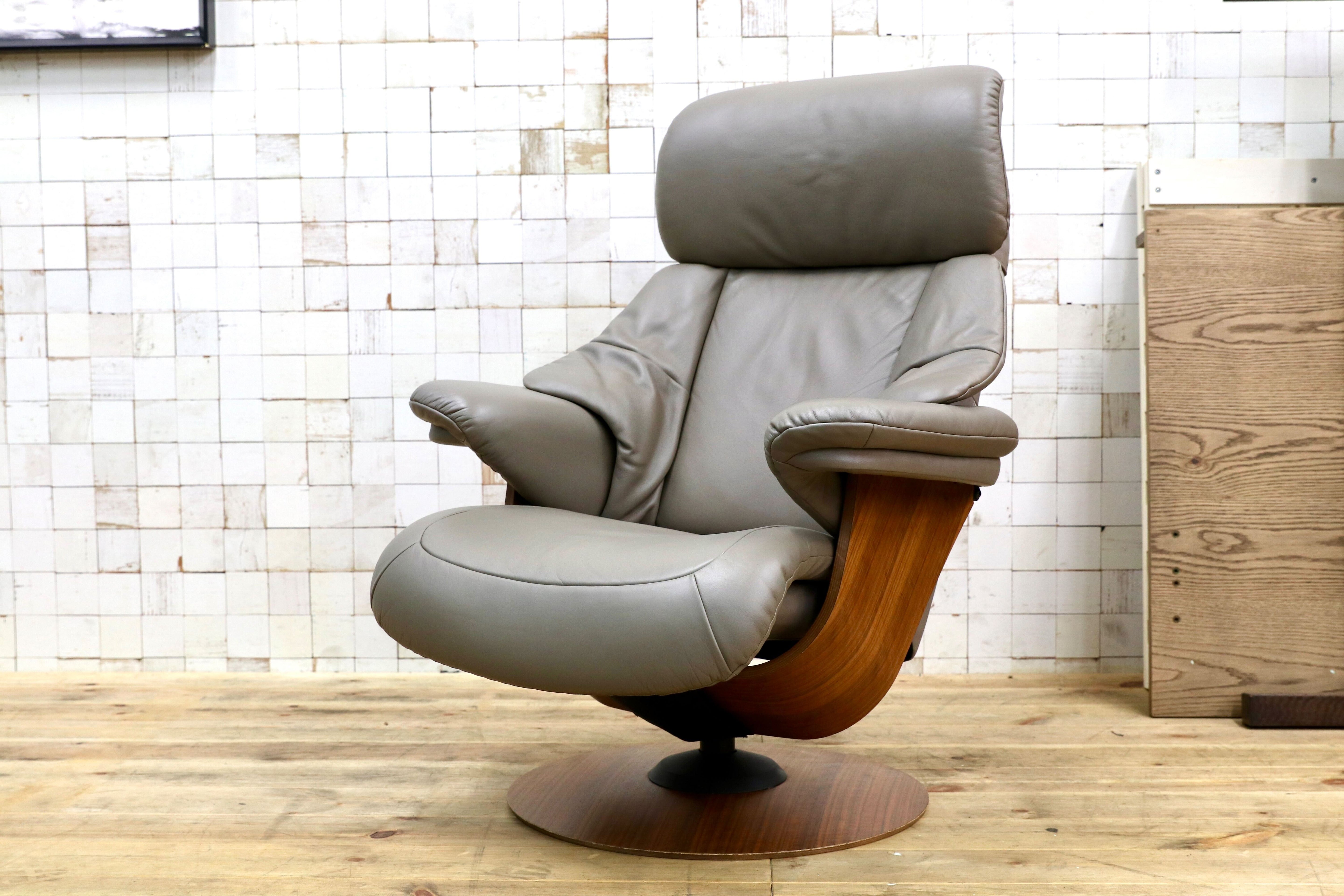 GMIK545○karimoku / カリモク THE FRIST ザファースト リクライニングチェア パーソナルチェア 本革 グレー RU7350 定価33.66万