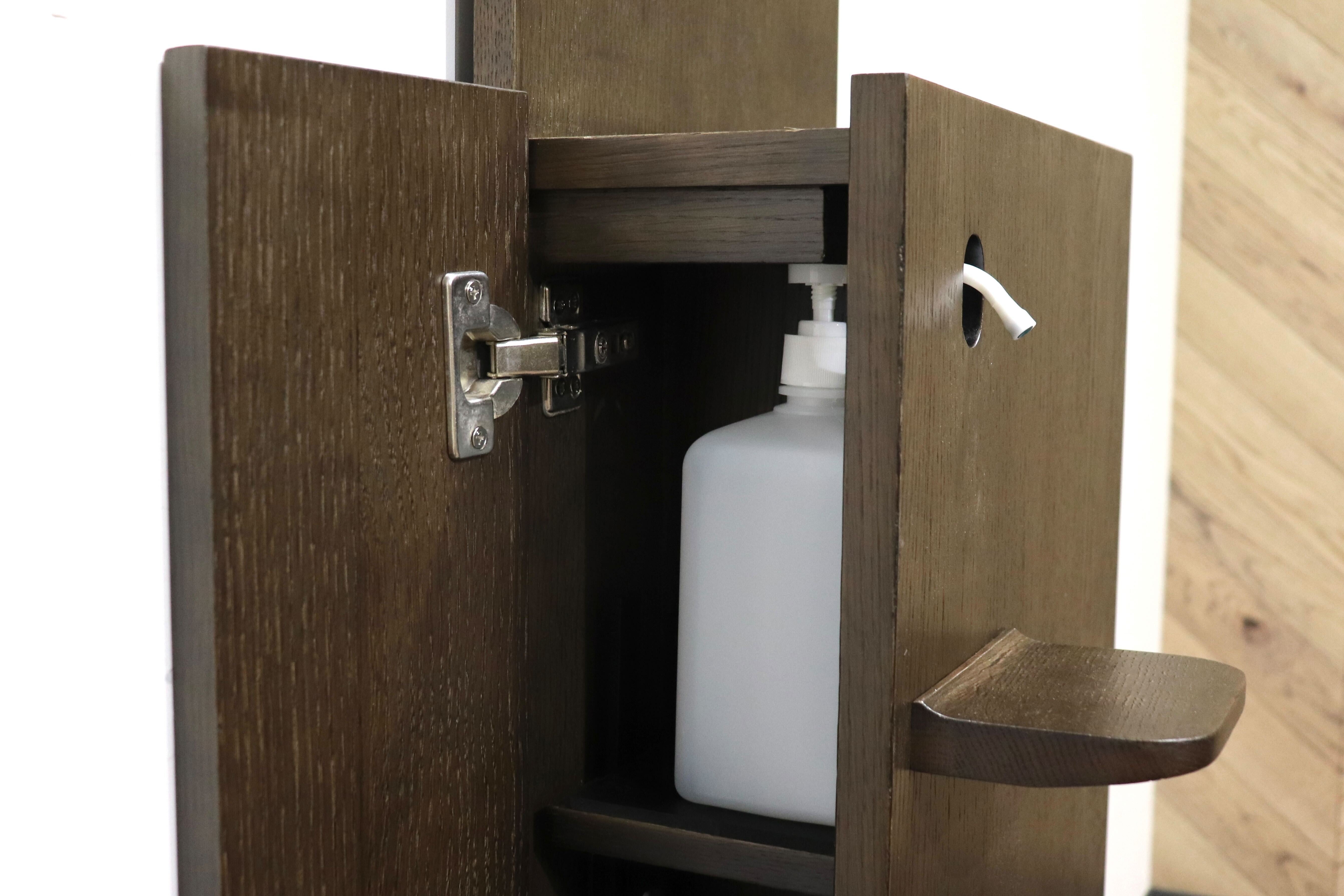 GMHN284C○森明商店 Kireidana SQUARE-W アルコール消毒スタンド フットペダル 親子両用 オーク材 ダークブラウン オフィス 定価約7万