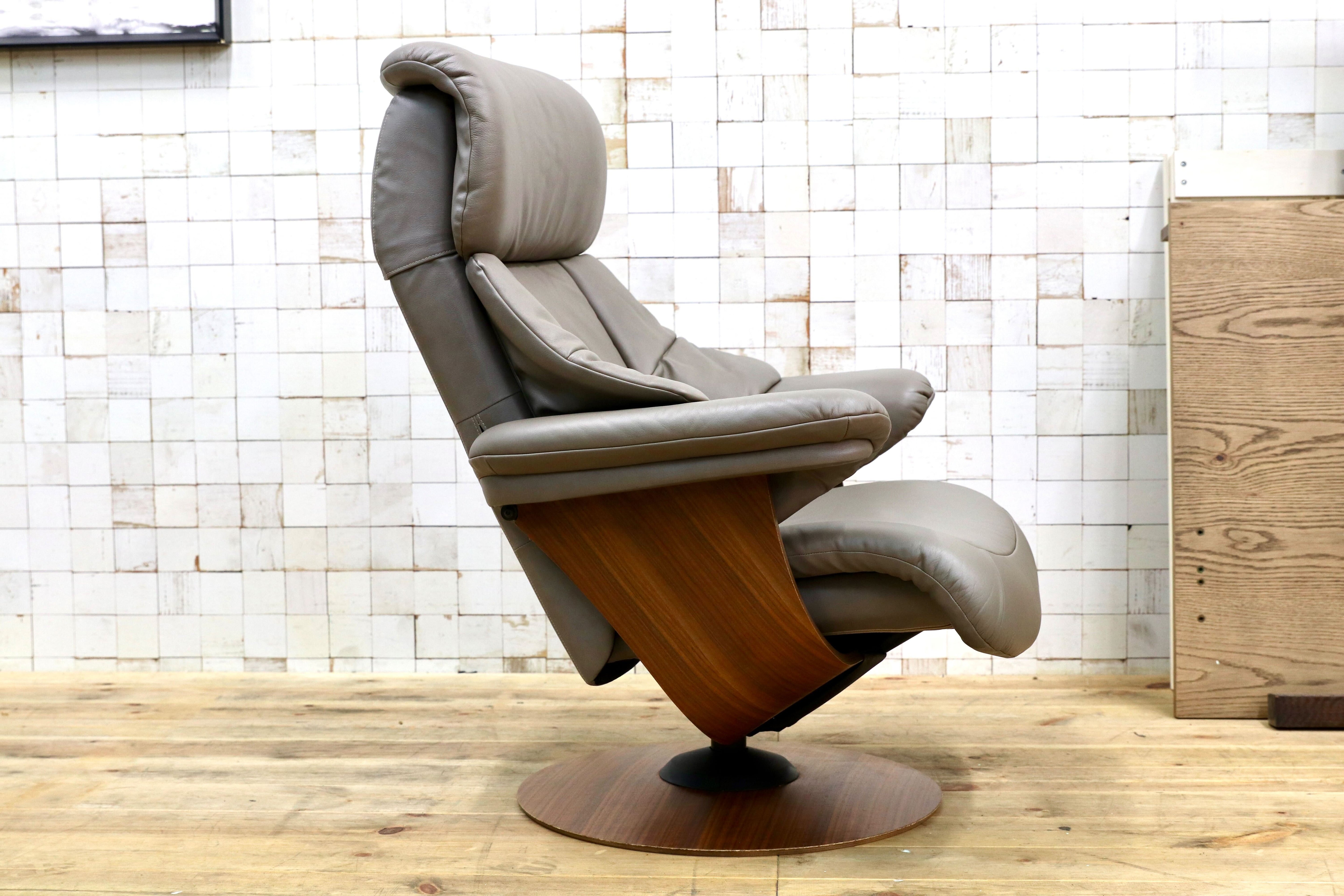 GMIK545○karimoku / カリモク THE FRIST ザファースト リクライニングチェア パーソナルチェア 本革 グレー RU7350 定価33.66万