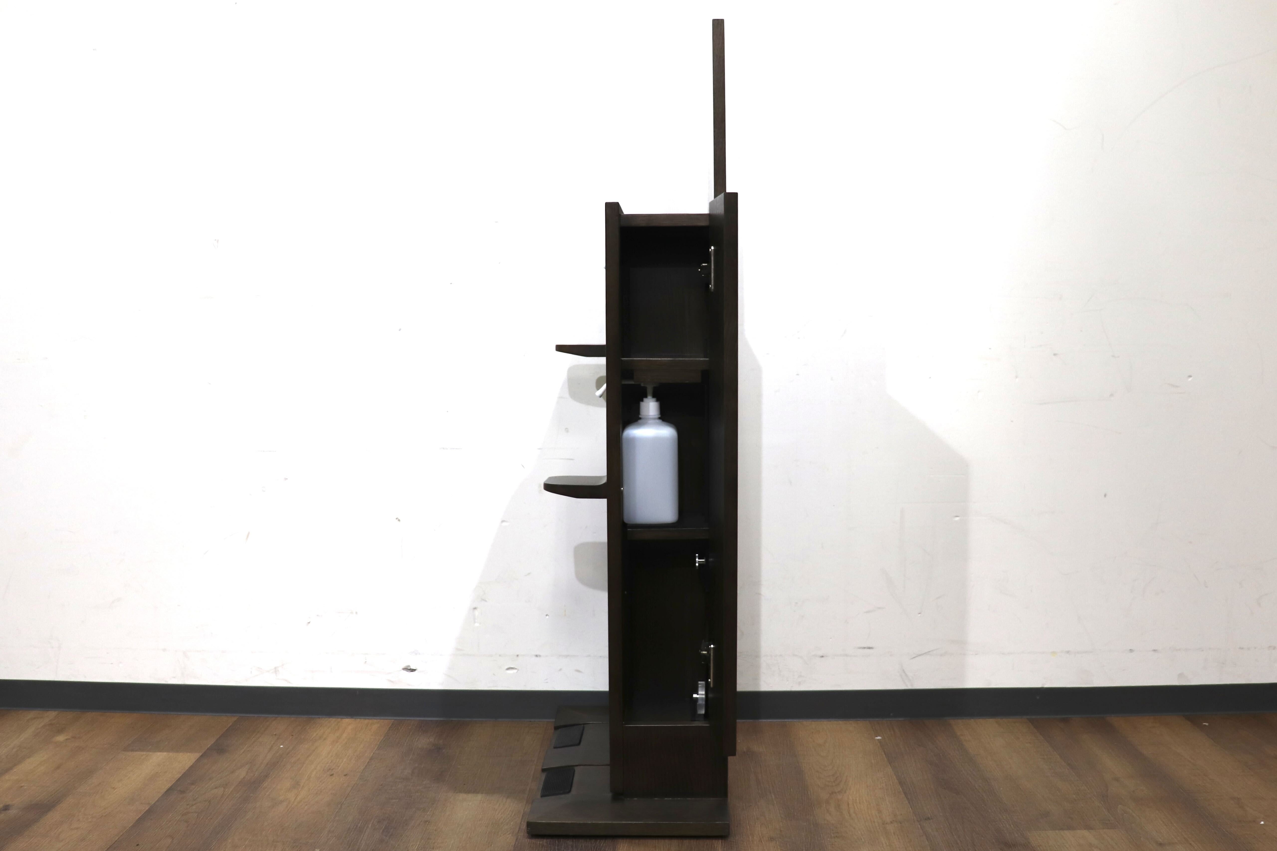 GMHN284C○森明商店 Kireidana SQUARE-W アルコール消毒スタンド フットペダル 親子両用 オーク材 ダークブラウン オフィス 定価約7万