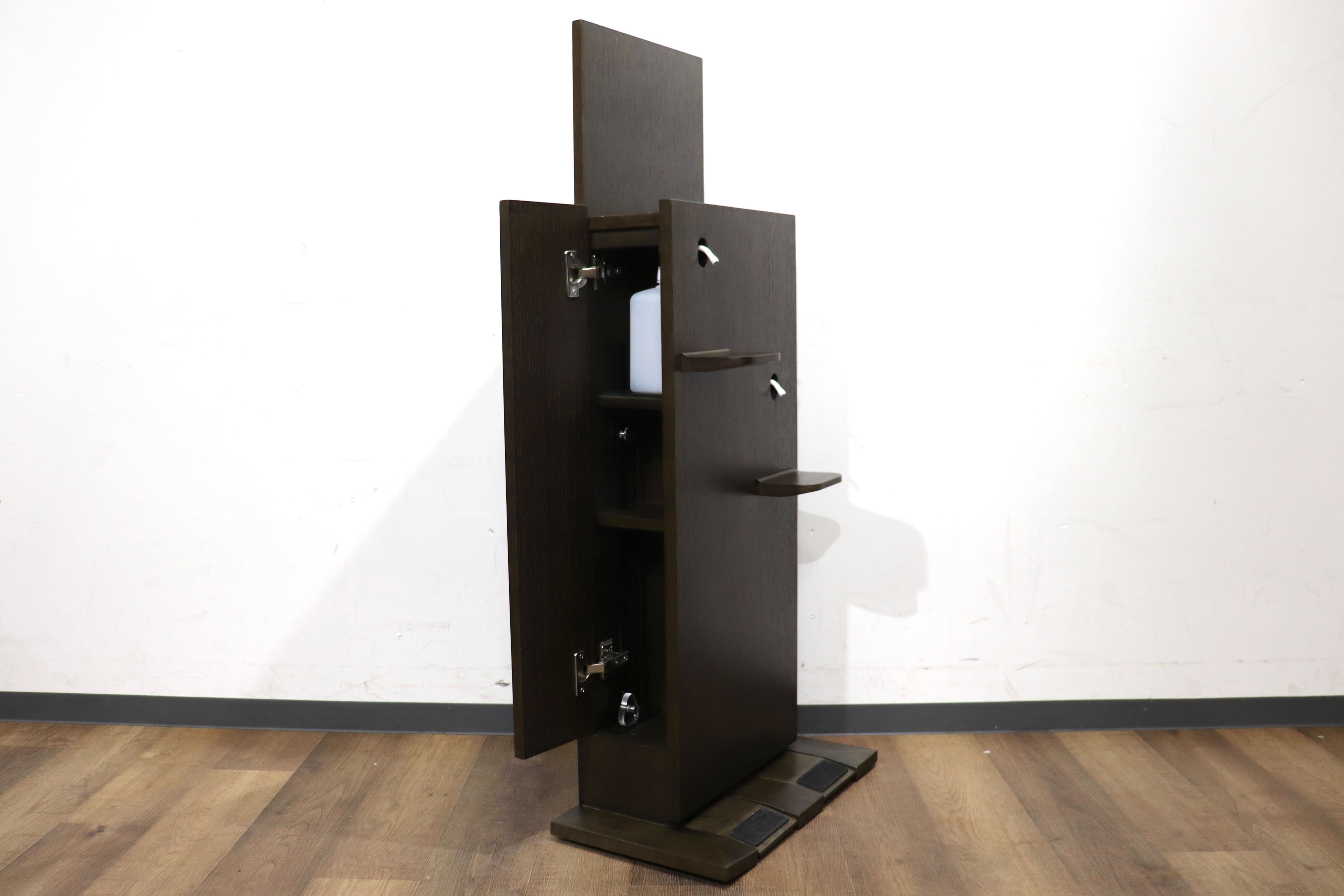 GMHN284C○森明商店 Kireidana SQUARE-W アルコール消毒スタンド フットペダル 親子両用 オーク材 ダークブラウン オフィス 定価約7万