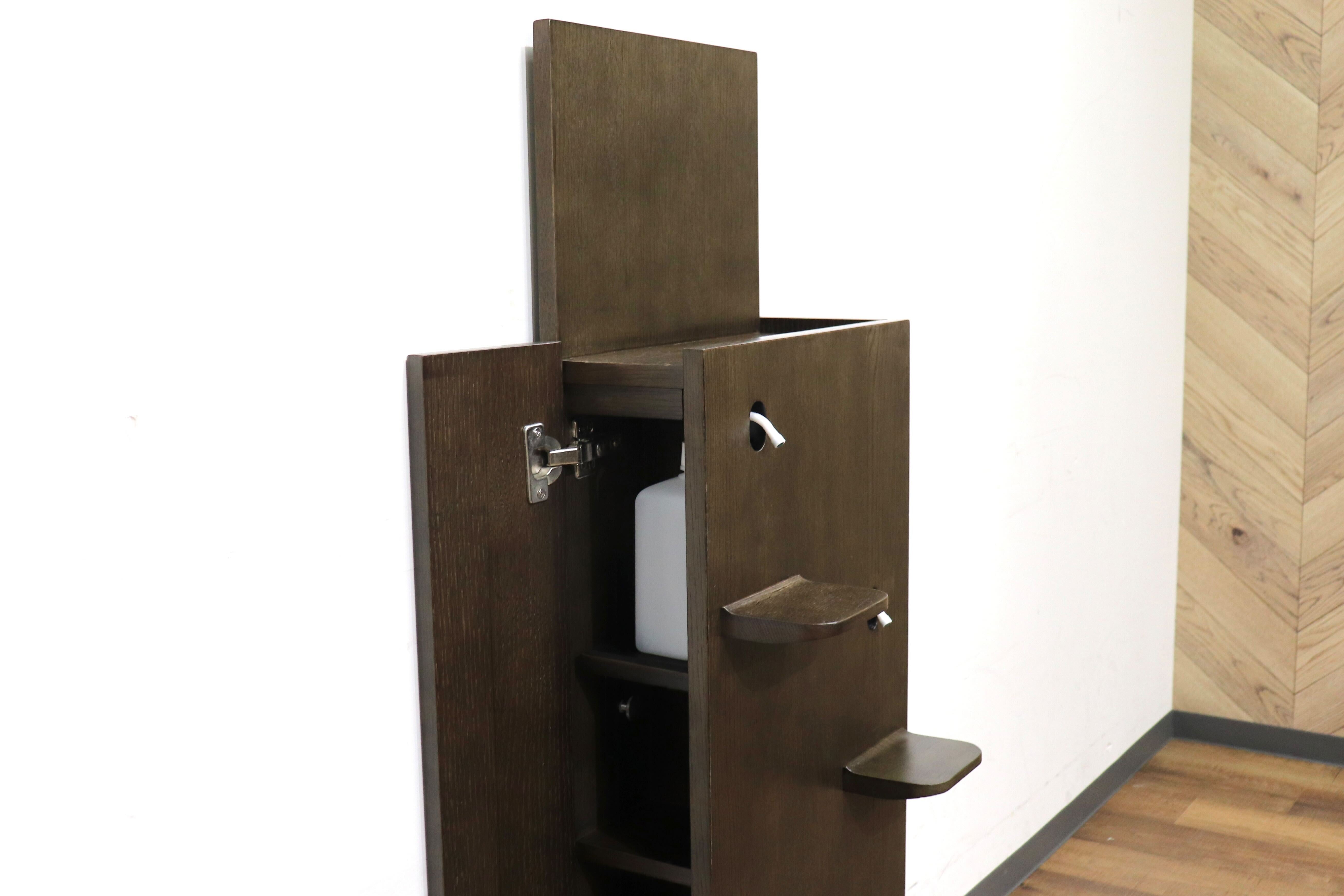 GMHN284C○森明商店 Kireidana SQUARE-W アルコール消毒スタンド フットペダル 親子両用 オーク材 ダークブラウン オフィス 定価約7万