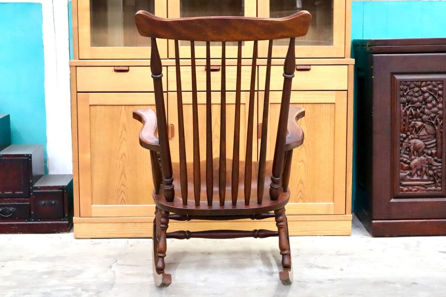 GMIH407○九州民芸家具 ロッキングチェア 揺り椅子 アームチェア 木製 ミズメザクラ 古民家 レトロ カントリー ヴィンテージ