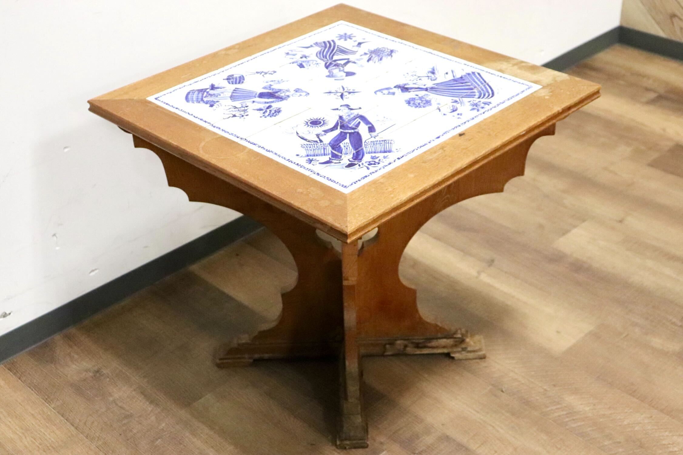 GMHK226○オランダ Delft デルフト タイルトップ サイドテーブル コーヒーテーブル 花台 ダッチカントリー アンティーク ヴィンテージ