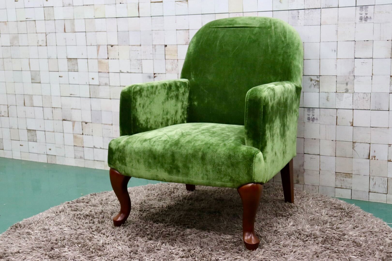 GMGK375B○Canffy / キャンフィー CA-0001 アームチェア シングルソファ ラウンジチェア グリーン ファブリック 定価約5.8万 展示品