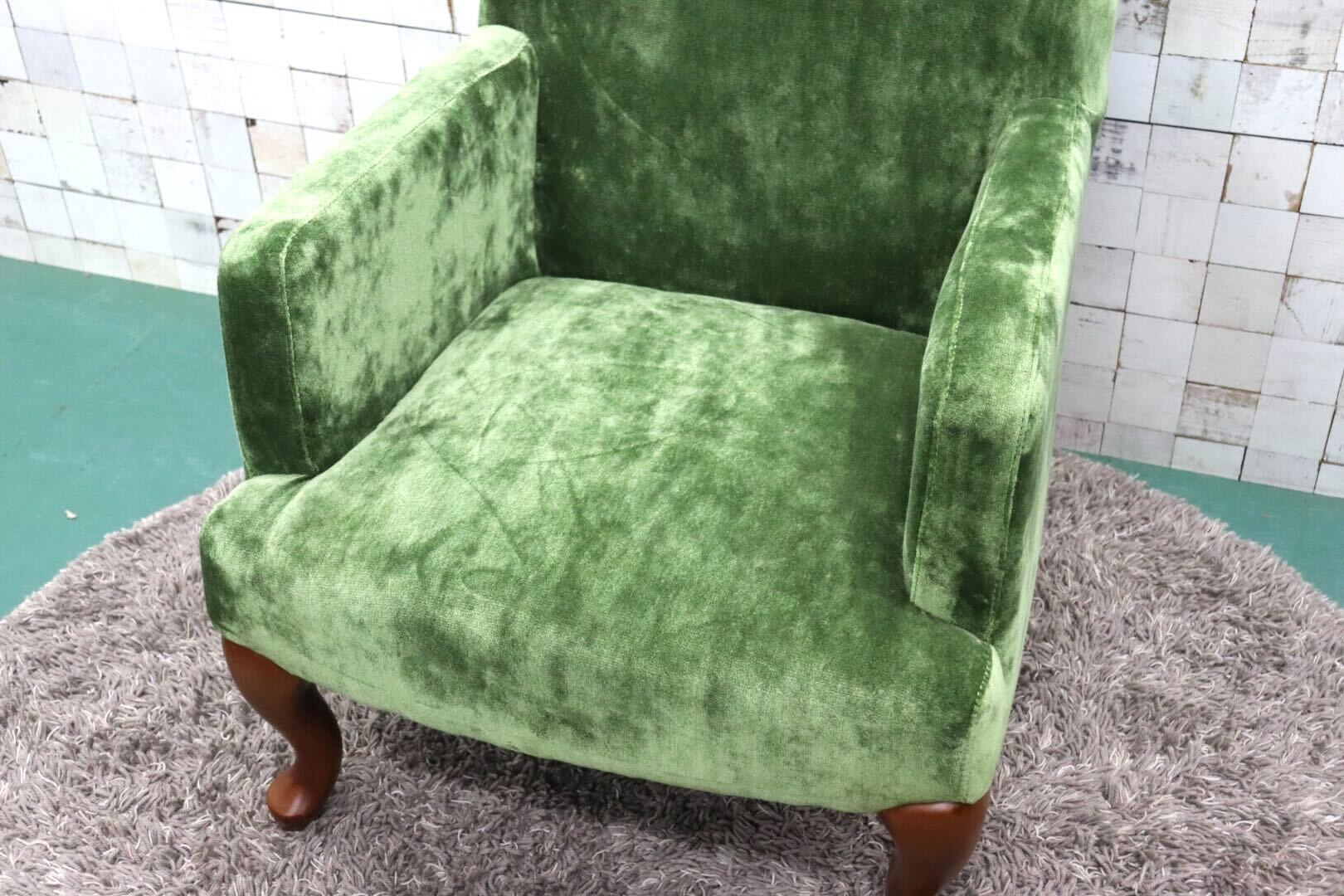 GMGK375B○Canffy / キャンフィー CA-0001 アームチェア シングルソファ ラウンジチェア グリーン ファブリック 定価約5.8万 展示品