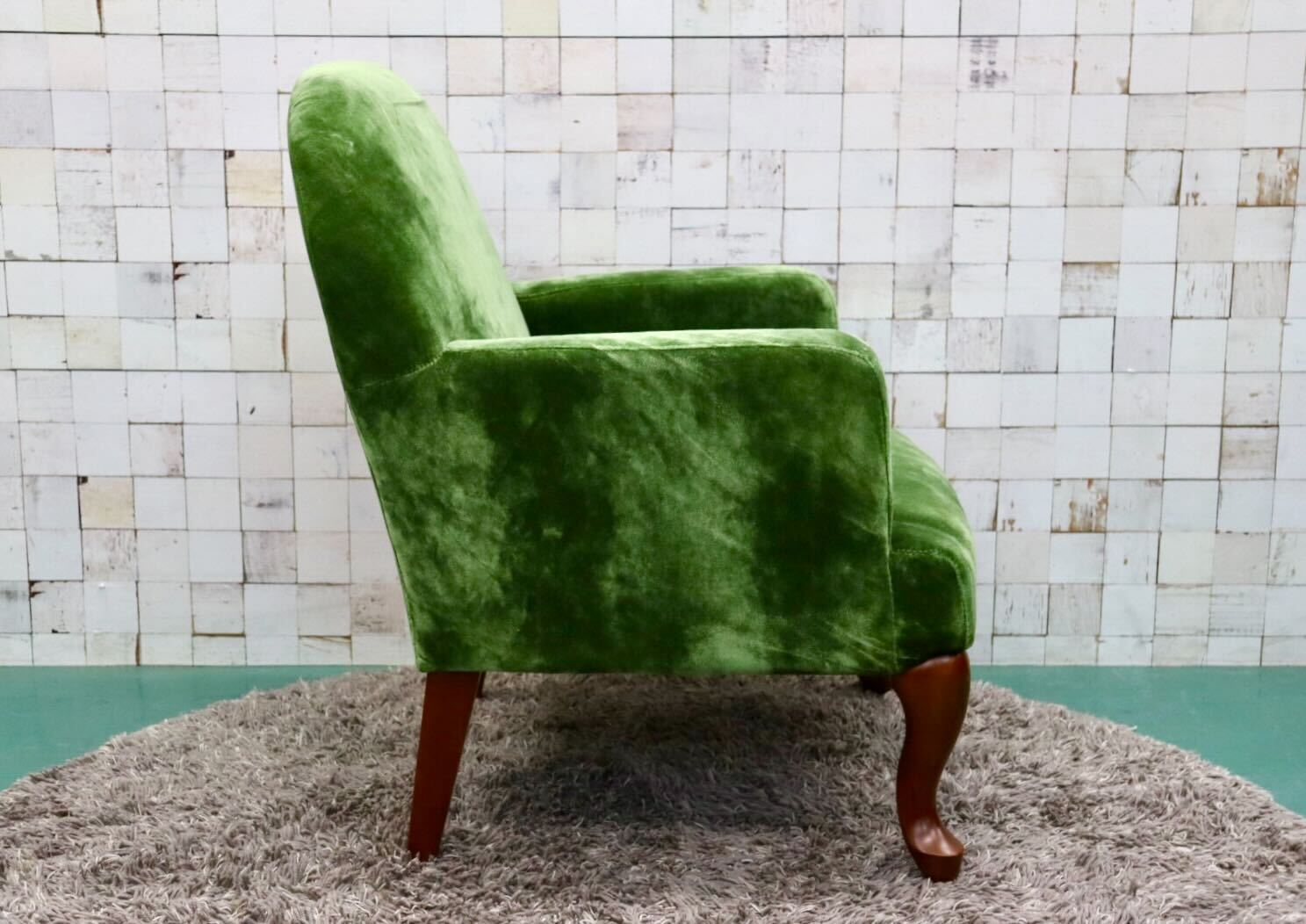 GMGK375B○Canffy / キャンフィー CA-0001 アームチェア シングルソファ ラウンジチェア グリーン ファブリック 定価約5.8万 展示品