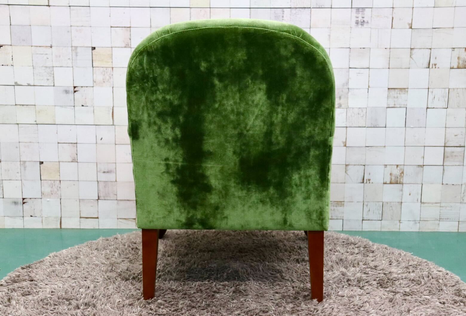 GMGK375B○Canffy / キャンフィー CA-0001 アームチェア シングルソファ ラウンジチェア グリーン ファブリック 定価約5.8万 展示品