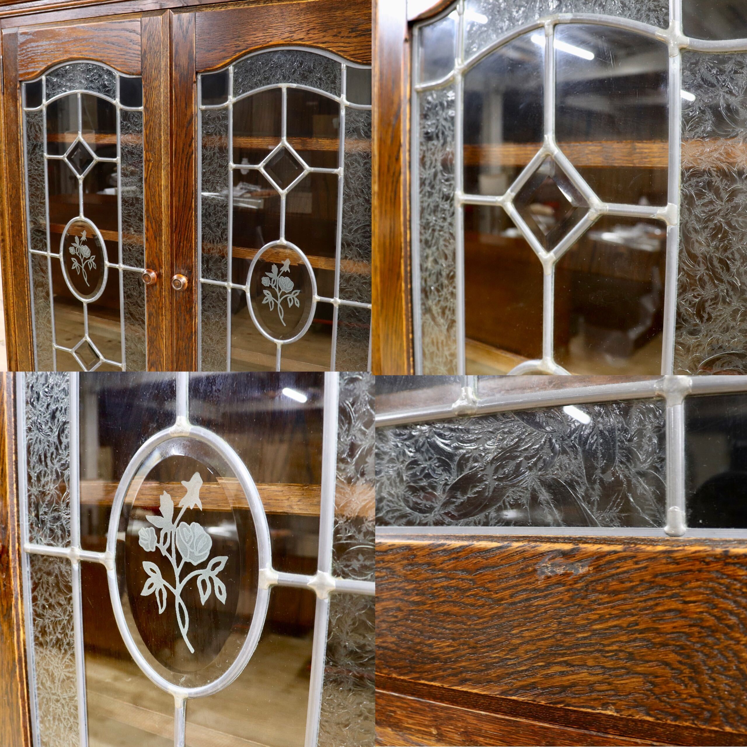 GMIK310A○三越家具 Brugge ブルージュ 食器棚 飾り棚 ステンドグラス カップボード オーク材 英国カントリー アンティーク ヴィンテージ