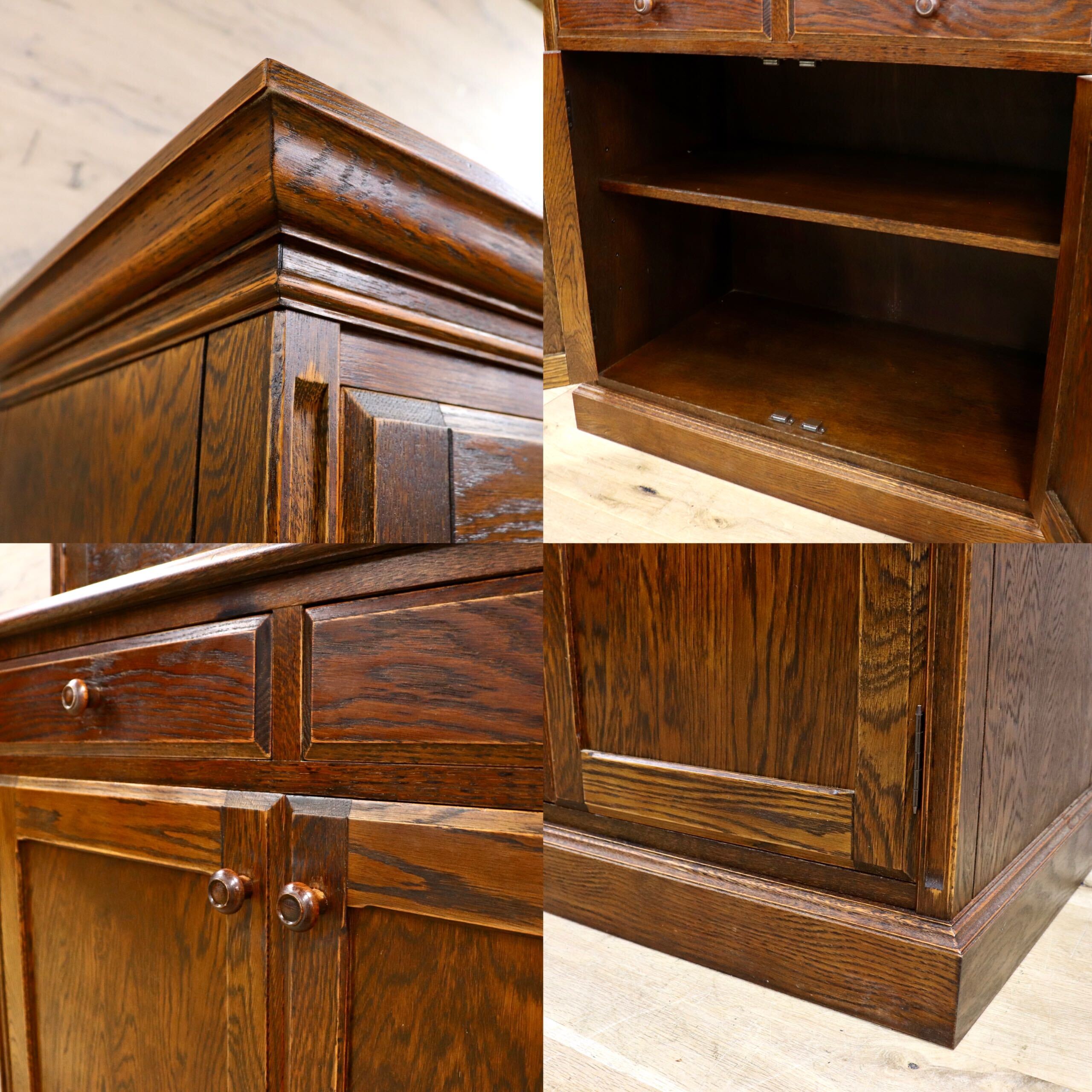 GMIK310A○三越家具 Brugge ブルージュ 食器棚 飾り棚 ステンドグラス カップボード オーク材 英国カントリー アンティーク ヴィンテージ