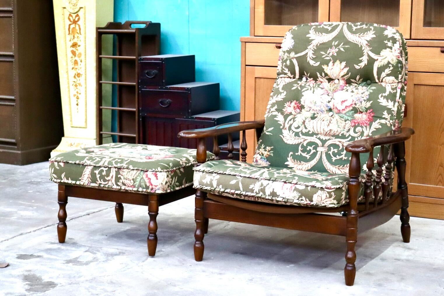 GMIH399○karimoku / カリモク シングルソファ 1人掛けソファ オットマン リクライニング ファブリック ブナ材 国産家具 定価約13.2万