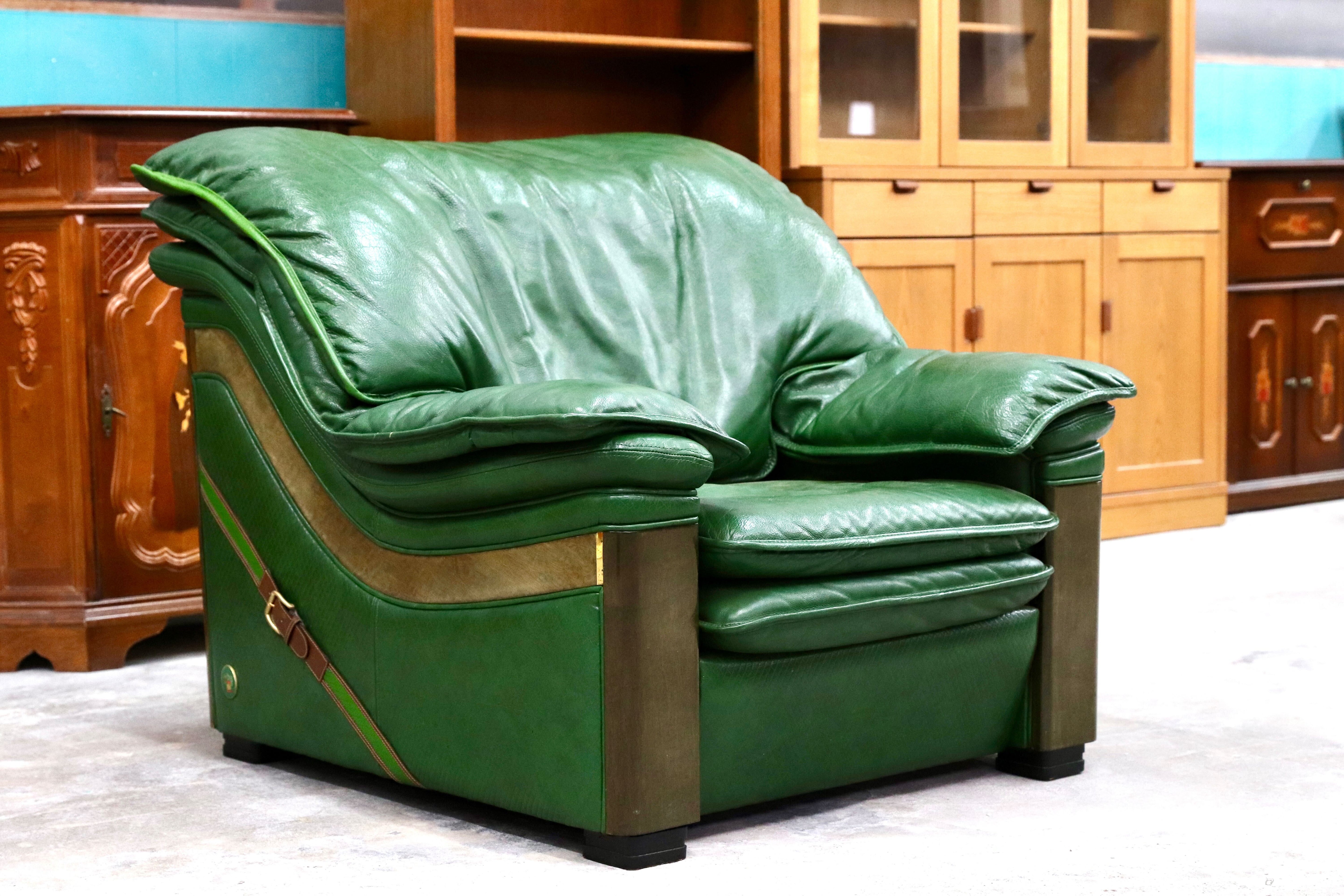 GMIS71B○Formitalia / フォルミタリア PAOLO GUCCI パオログッチ 1人掛けソファ シングルソファ 本革 グリーン 最高級 モダン 定価約80万