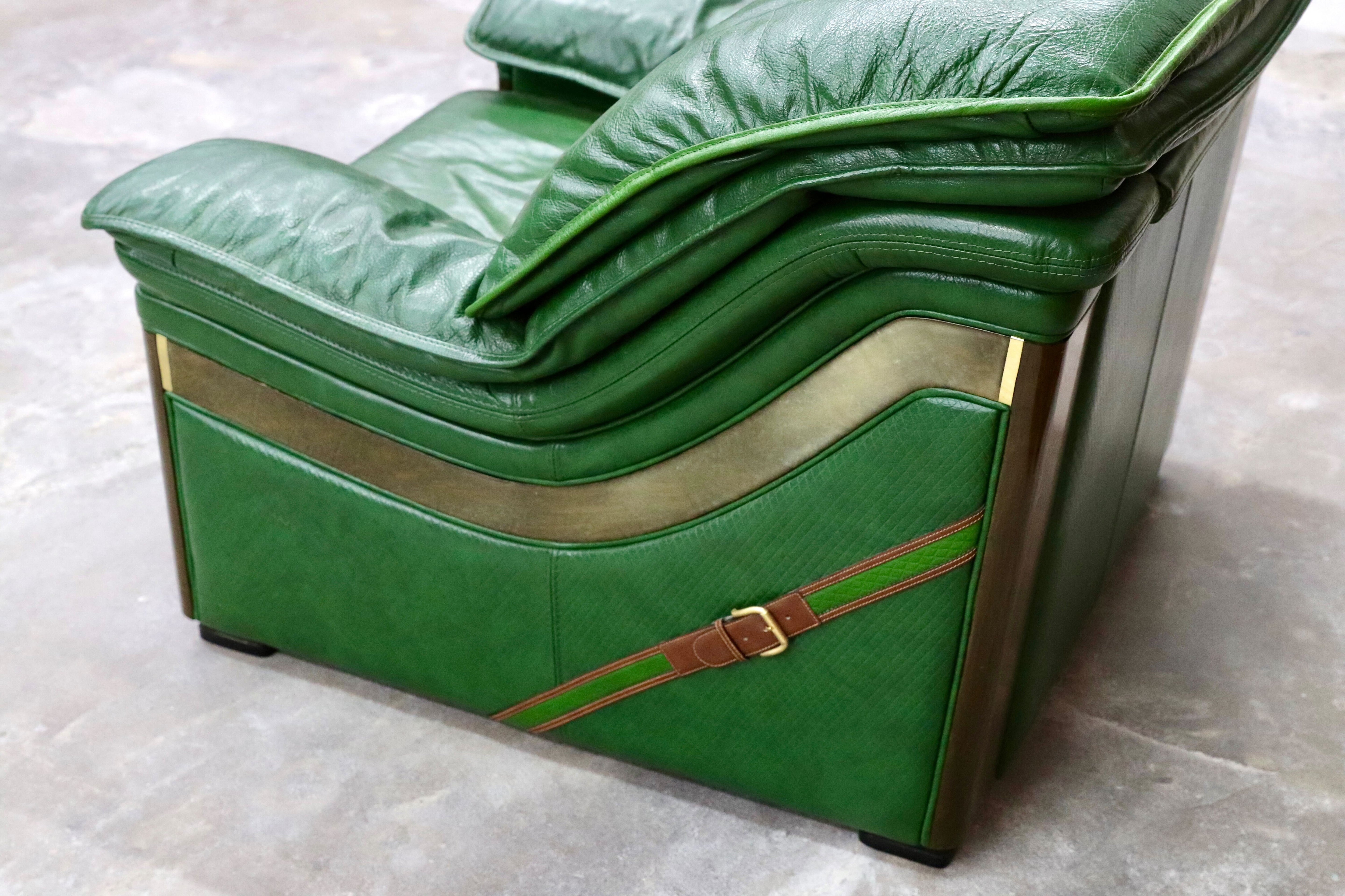GMIS71B○Formitalia / フォルミタリア PAOLO GUCCI パオログッチ 1人掛けソファ シングルソファ 本革 グリーン 最高級 モダン 定価約80万