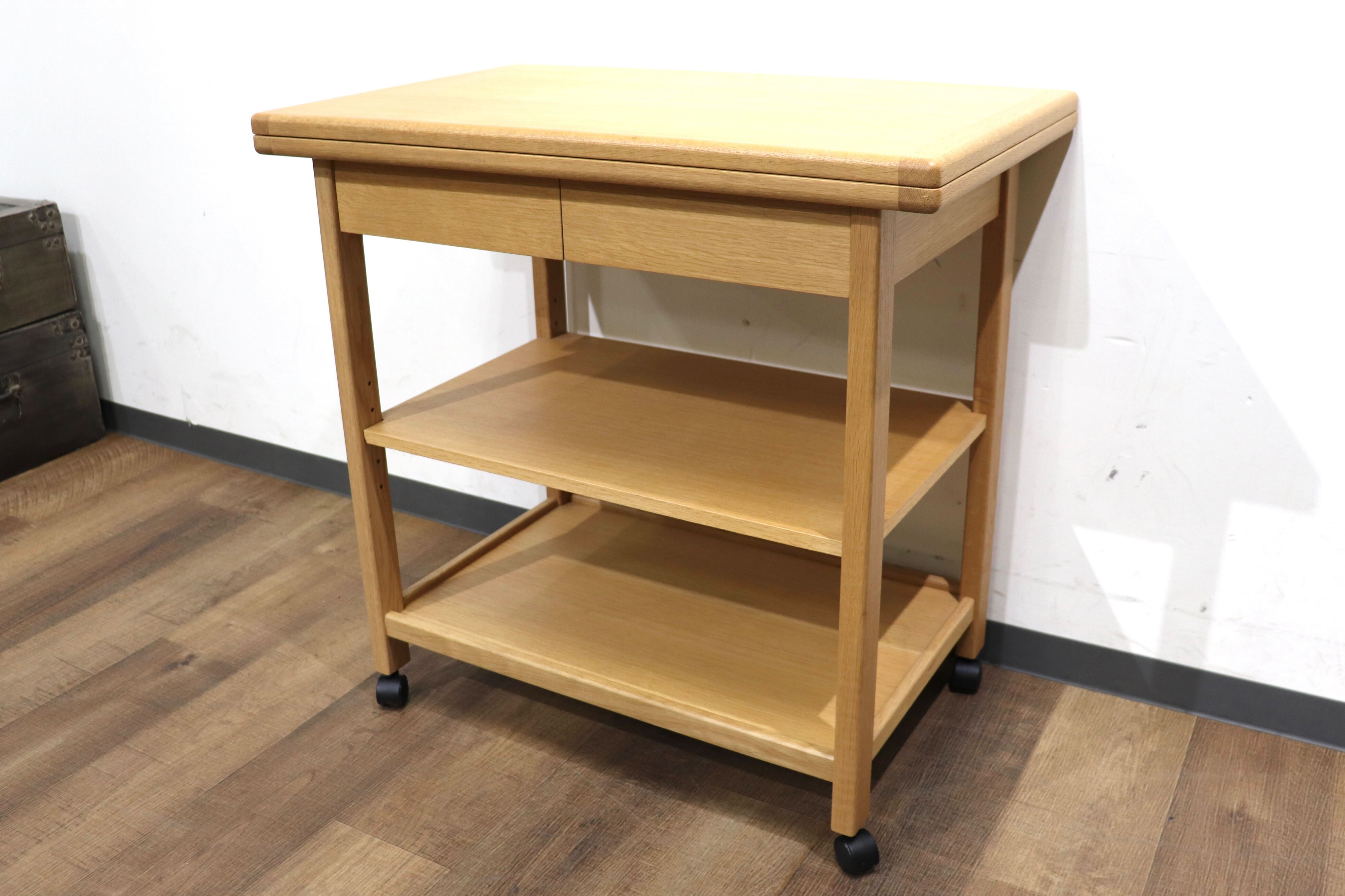GMHN246C○MOBEL TOKO / メーベルトーコー LIME ライム キッチンワゴン スタンドワゴン 配膳ワゴン バタフライテーブル 机 楢材 旭川家具