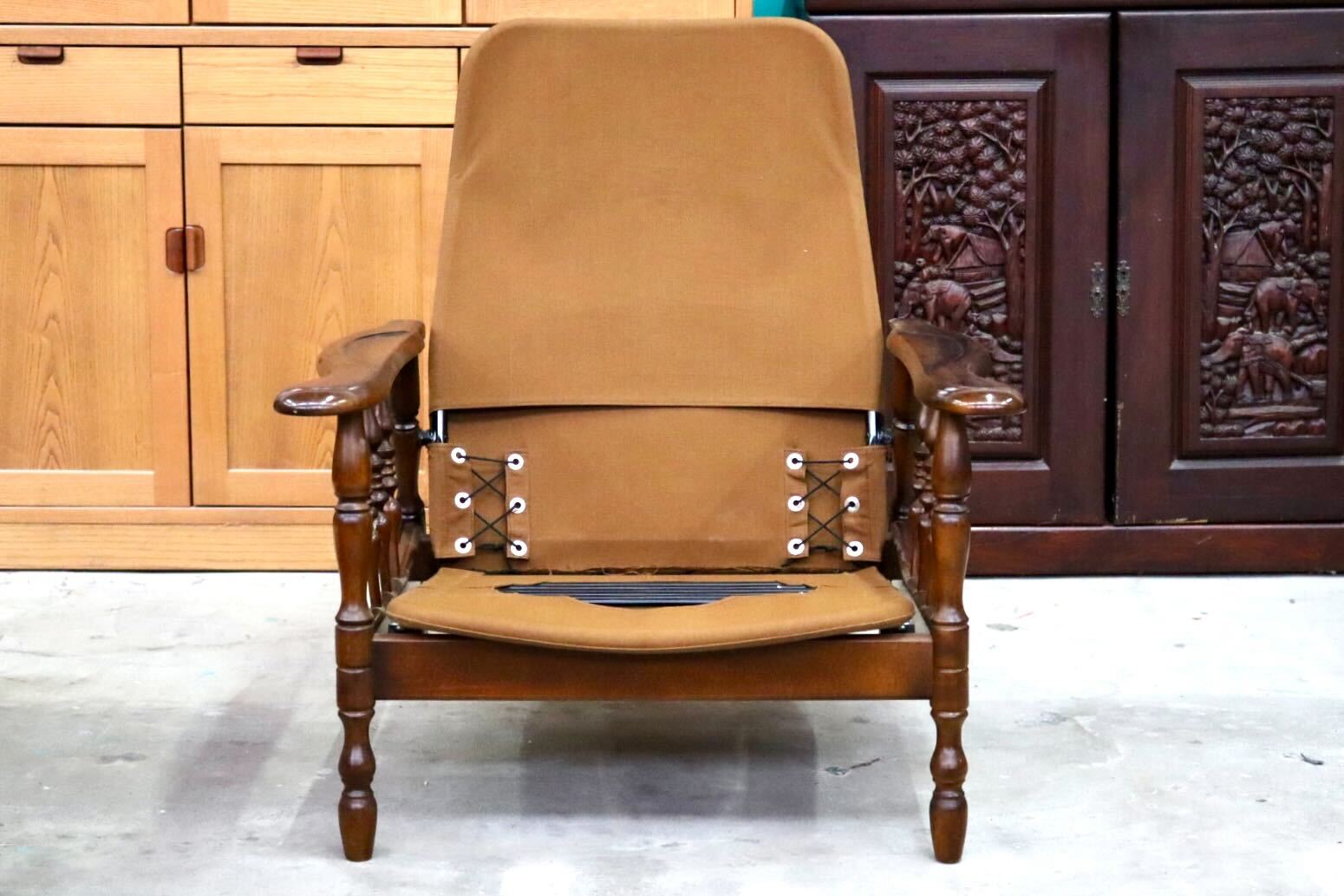 GMIH399○karimoku / カリモク シングルソファ 1人掛けソファ オットマン リクライニング ファブリック ブナ材 国産家具 定価約13.2万