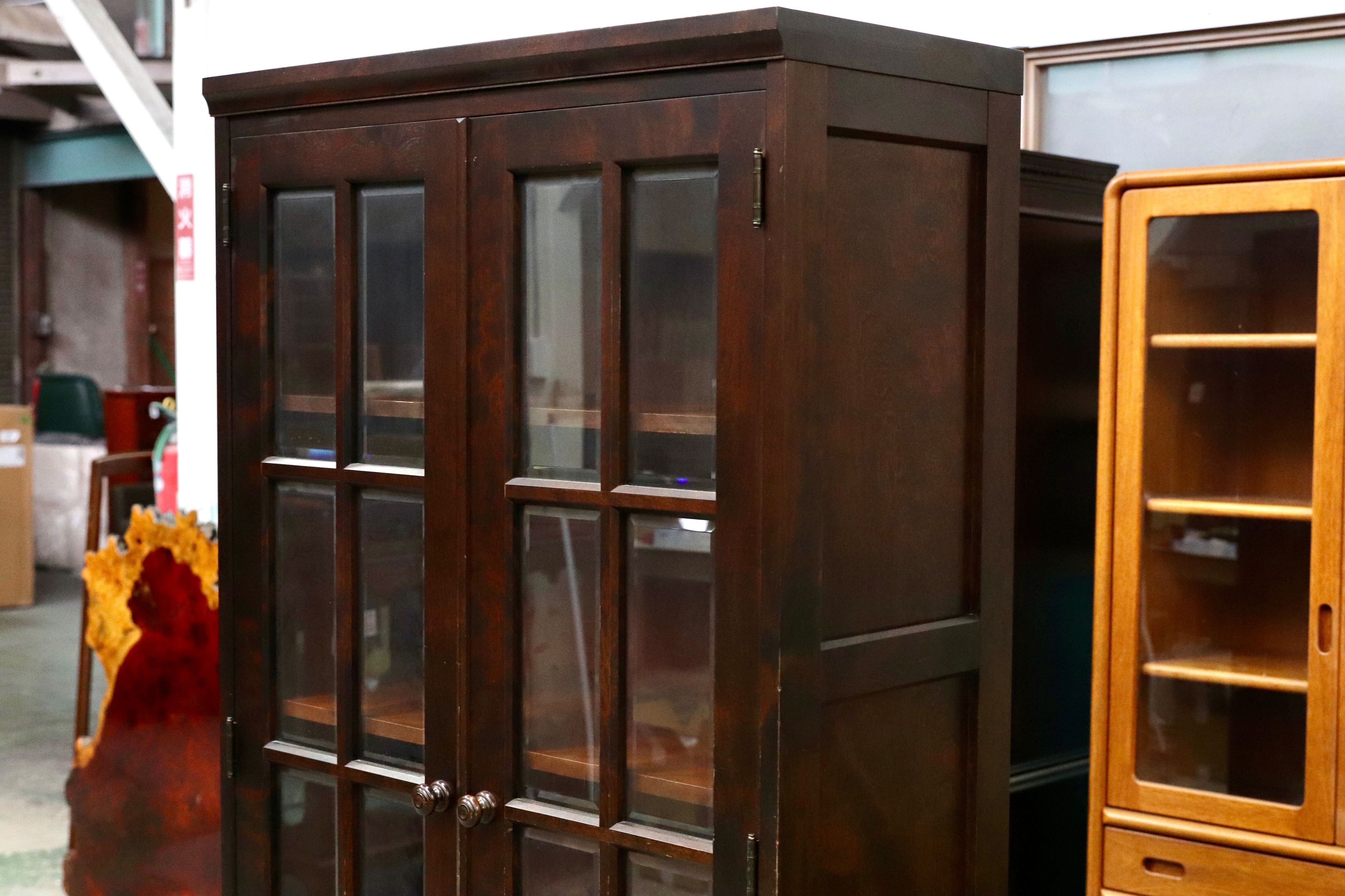 GMIS289A○北海道民芸家具 本棚 キャビネット 飾り棚 本箱 ブックキャビネット 樺材 民藝 アンティーク