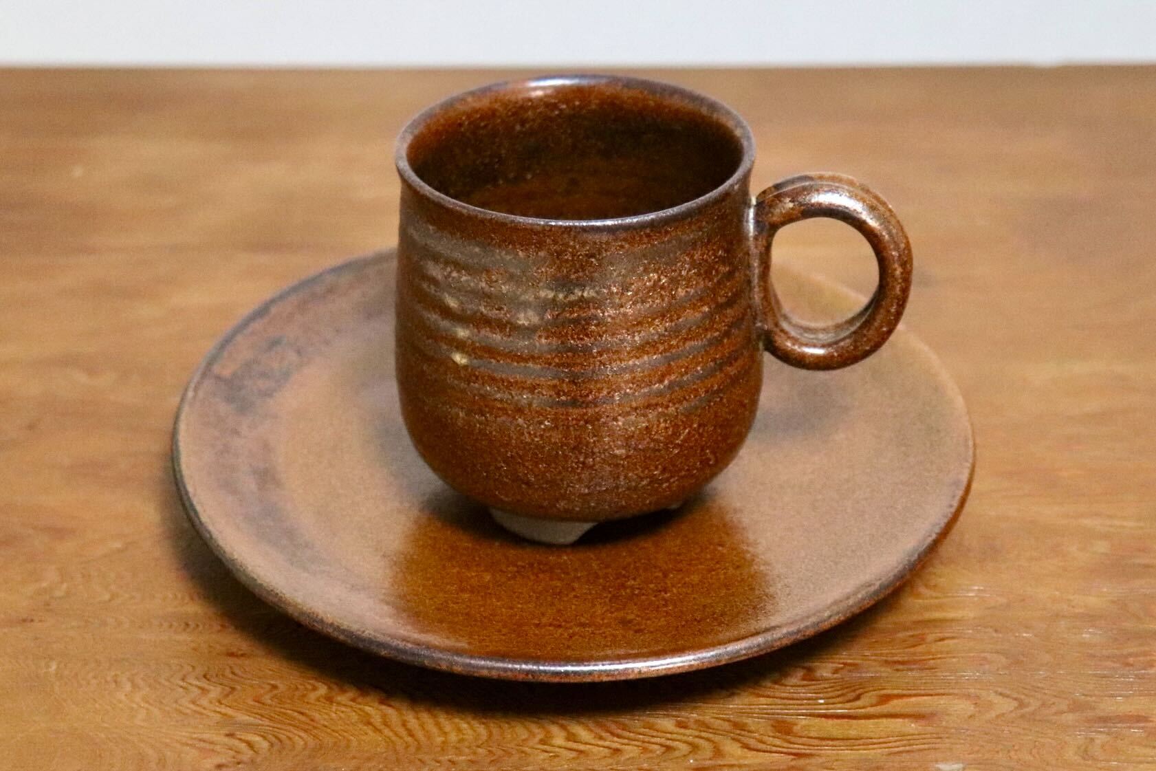 GMIO466B○千代市陶房 清水千代市 丹波焼 コーヒー椀皿 陶器 丹波篠山 伝統工芸 未使用