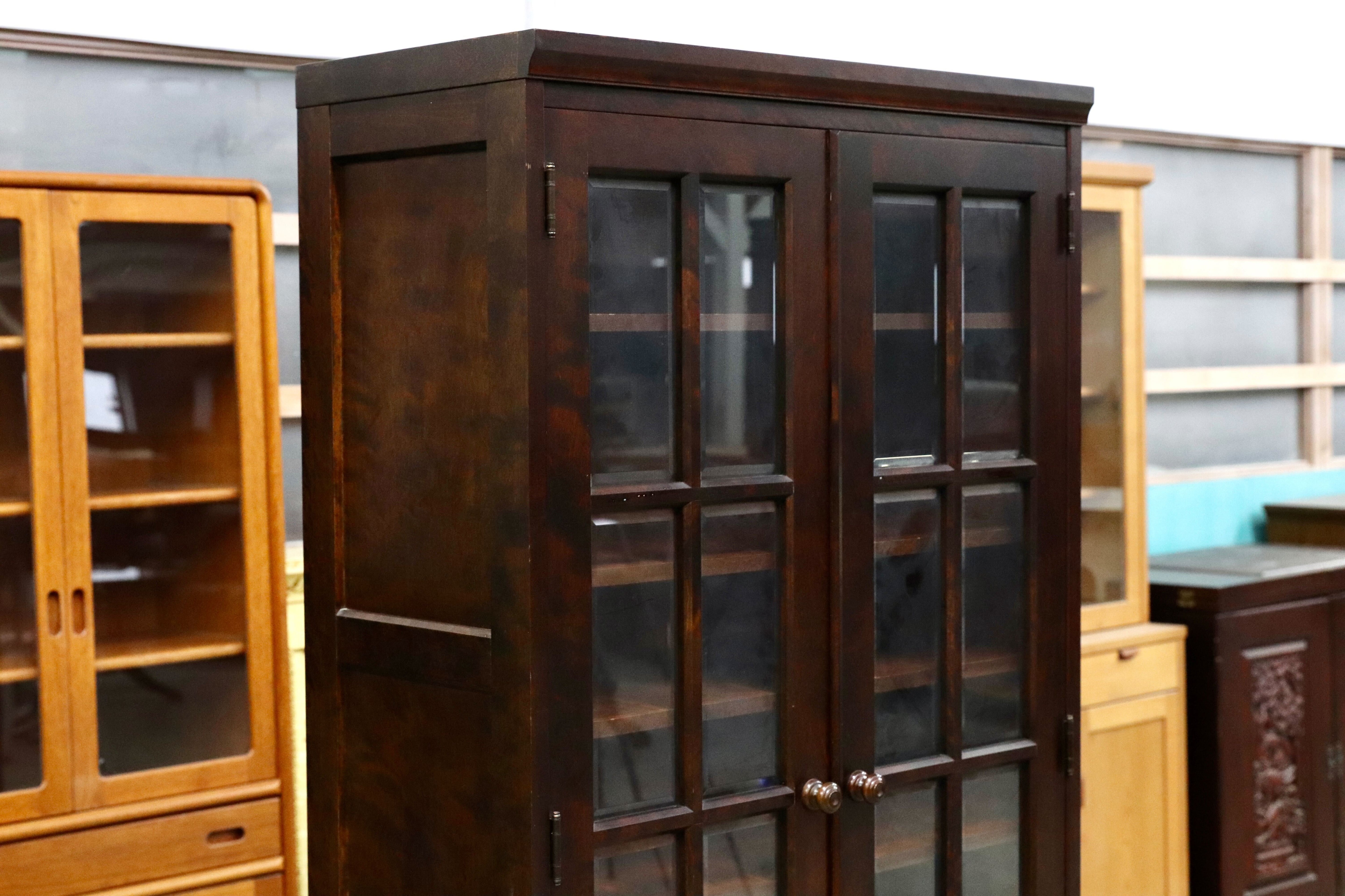 GMIS289B○北海道民芸家具 本棚 キャビネット 飾り棚 本箱 ブックキャビネット 樺材 民藝 アンティーク 飛騨産業