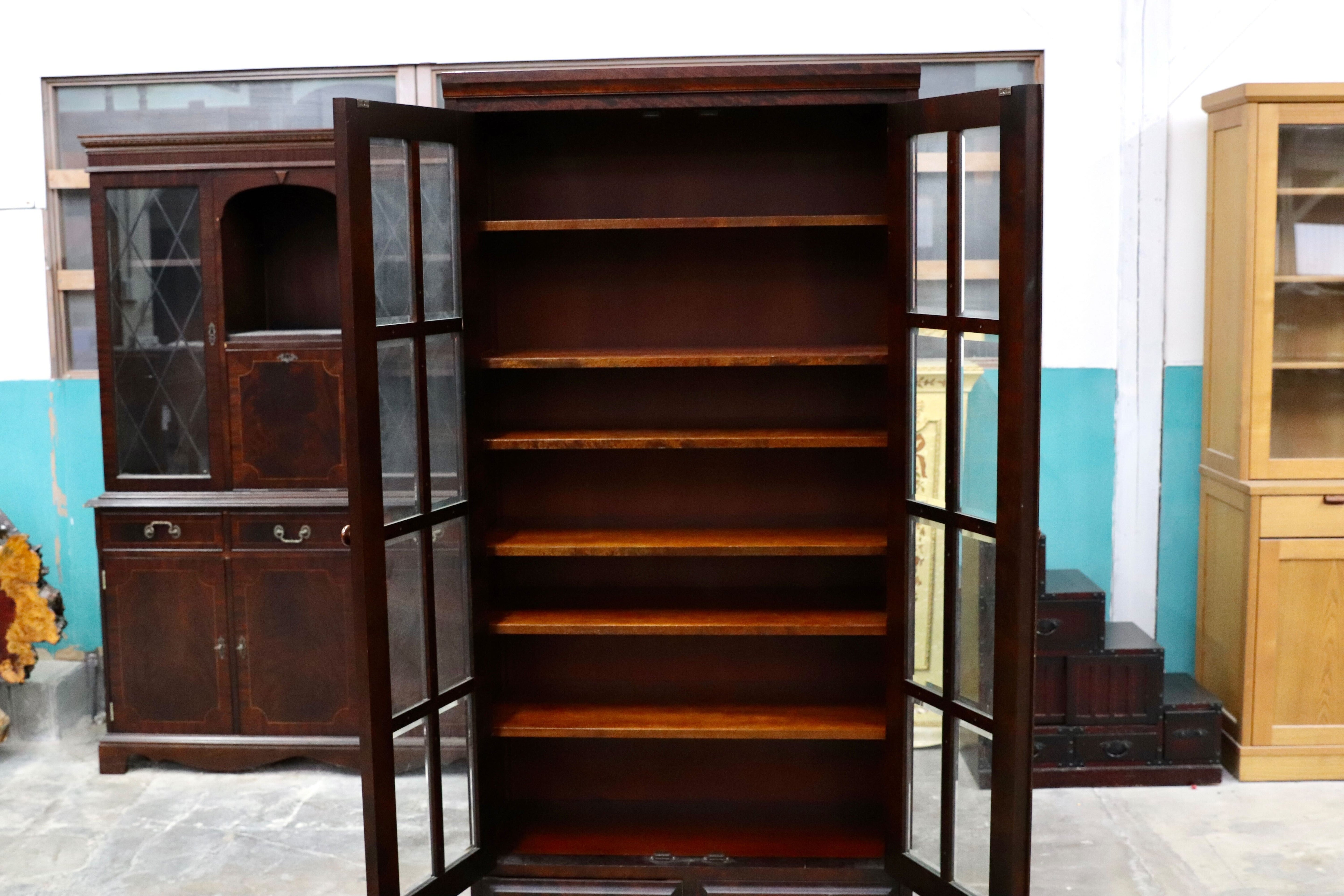 GMIS289B○北海道民芸家具 本棚 キャビネット 飾り棚 本箱 ブックキャビネット 樺材 民藝 アンティーク 飛騨産業