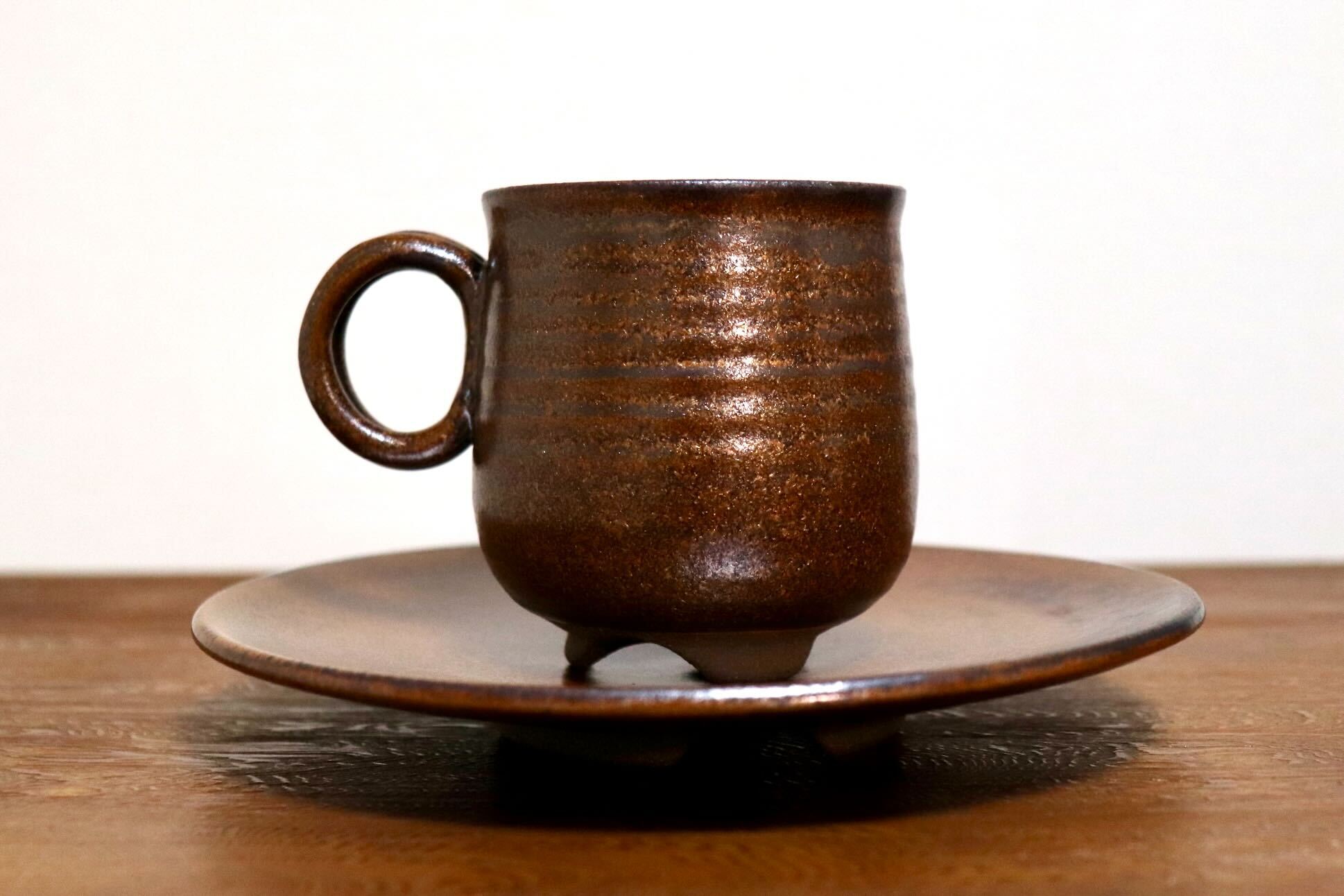 GMIO466B○千代市陶房 清水千代市 丹波焼 コーヒー椀皿 陶器 丹波篠山 伝統工芸 未使用